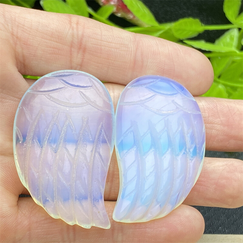 Top + A pair Opalite Quartz crystal skull Angel wings Carved point Healing gift