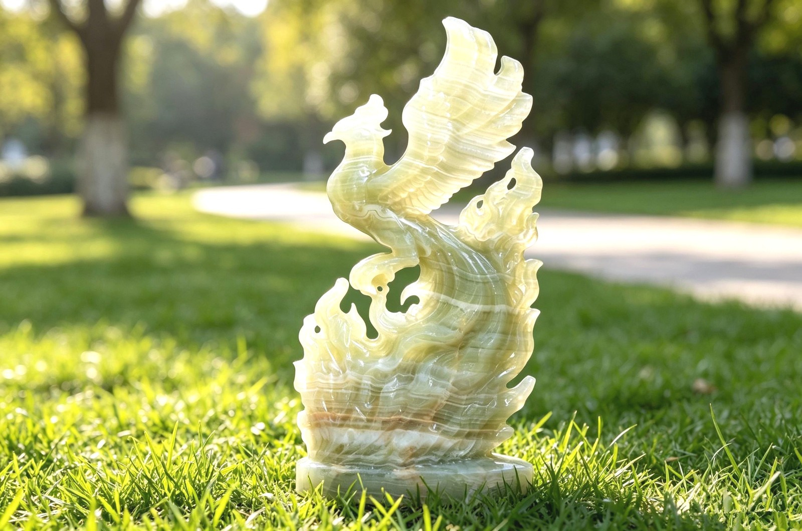 Hand Carved Afghan Jade Phoenix Figurine, Natural Crystal Phoenix Statue 1pc