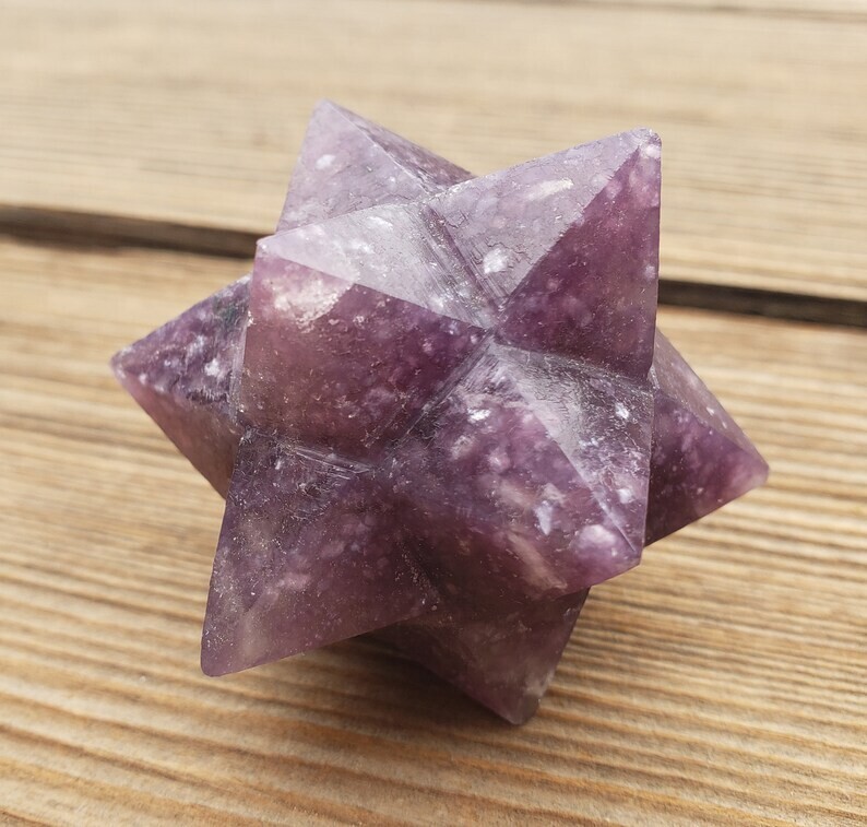 LARGE 12 POINT LEPIDOLITE GEMSTONE MERKABA STAR (ONE)
