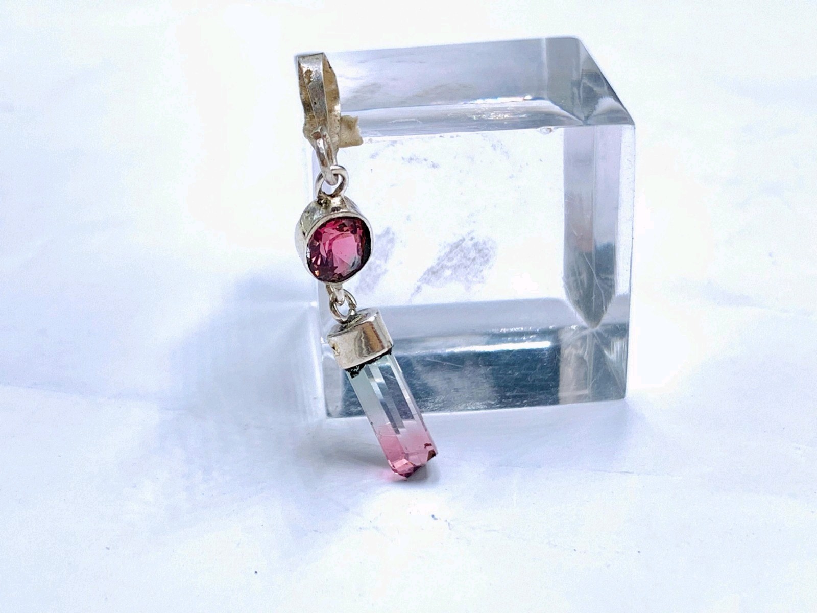 Multi Color Loupe Clean Cut Tourmaline Pendent With 925 Sterling Silver