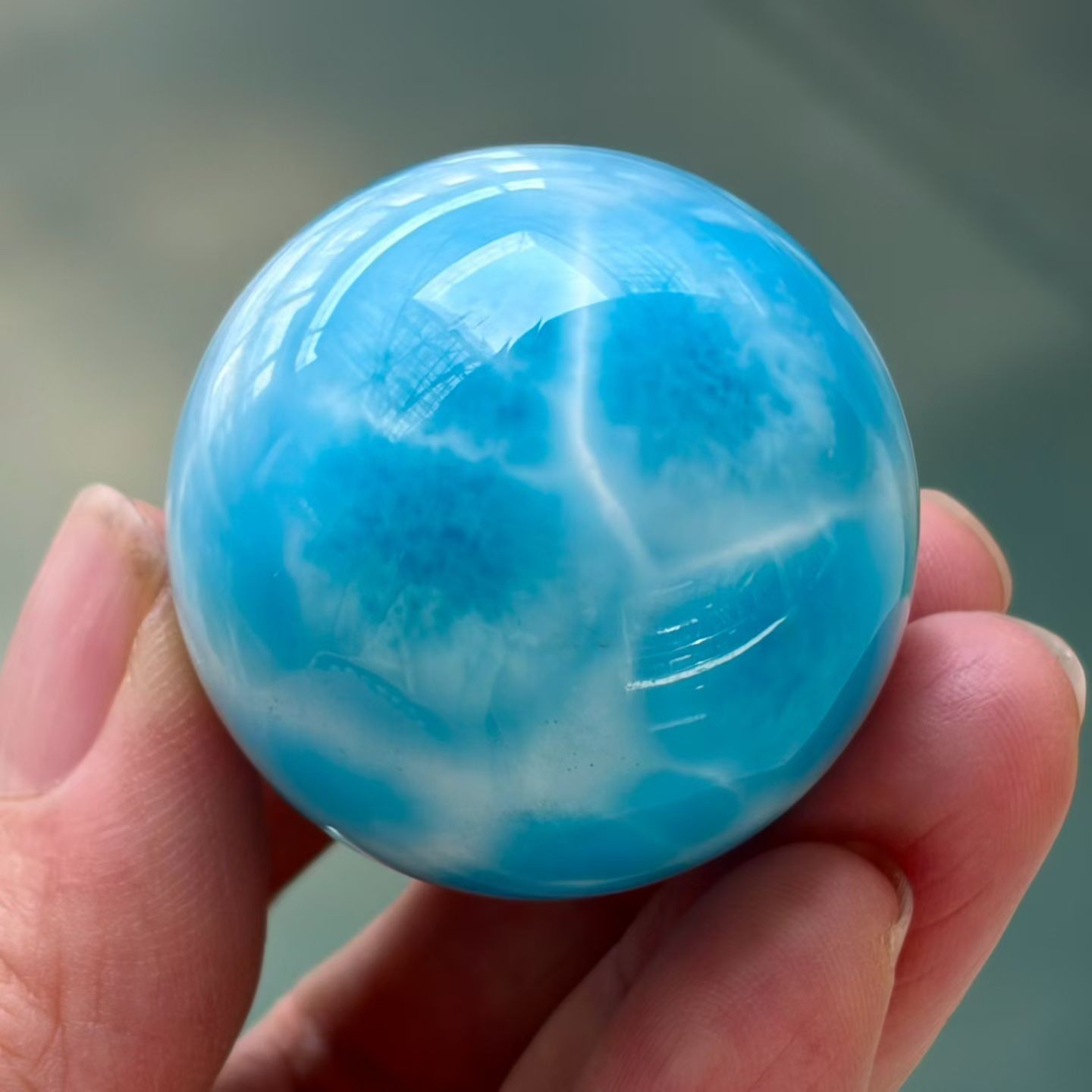 36mm Natural Larimar Gem stone Quartz Sphere Crystal Energy Ball Reiki Decor