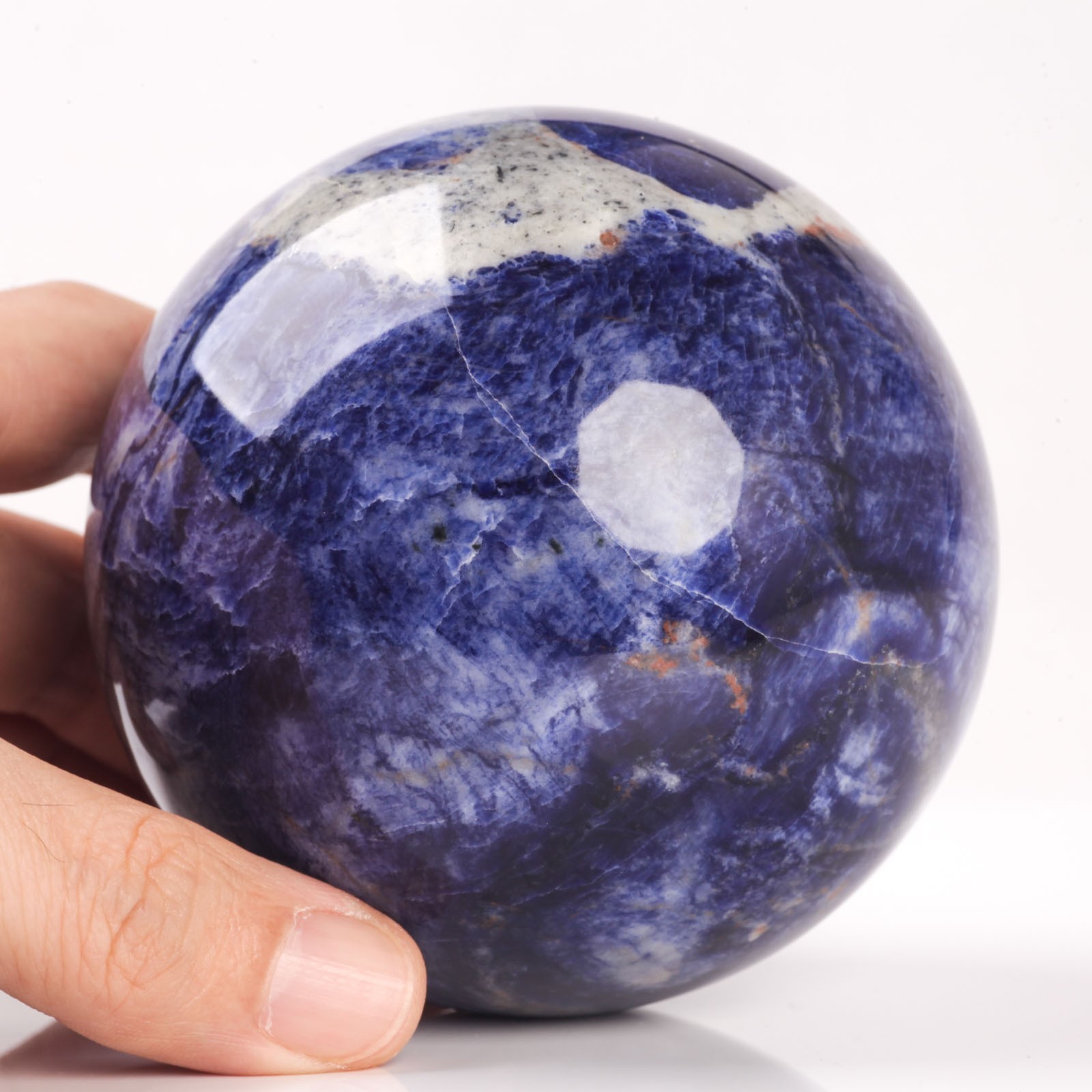 901g 86mm Deep Blue Sodalite Sphere Large Crystal Ball White Veins Healing