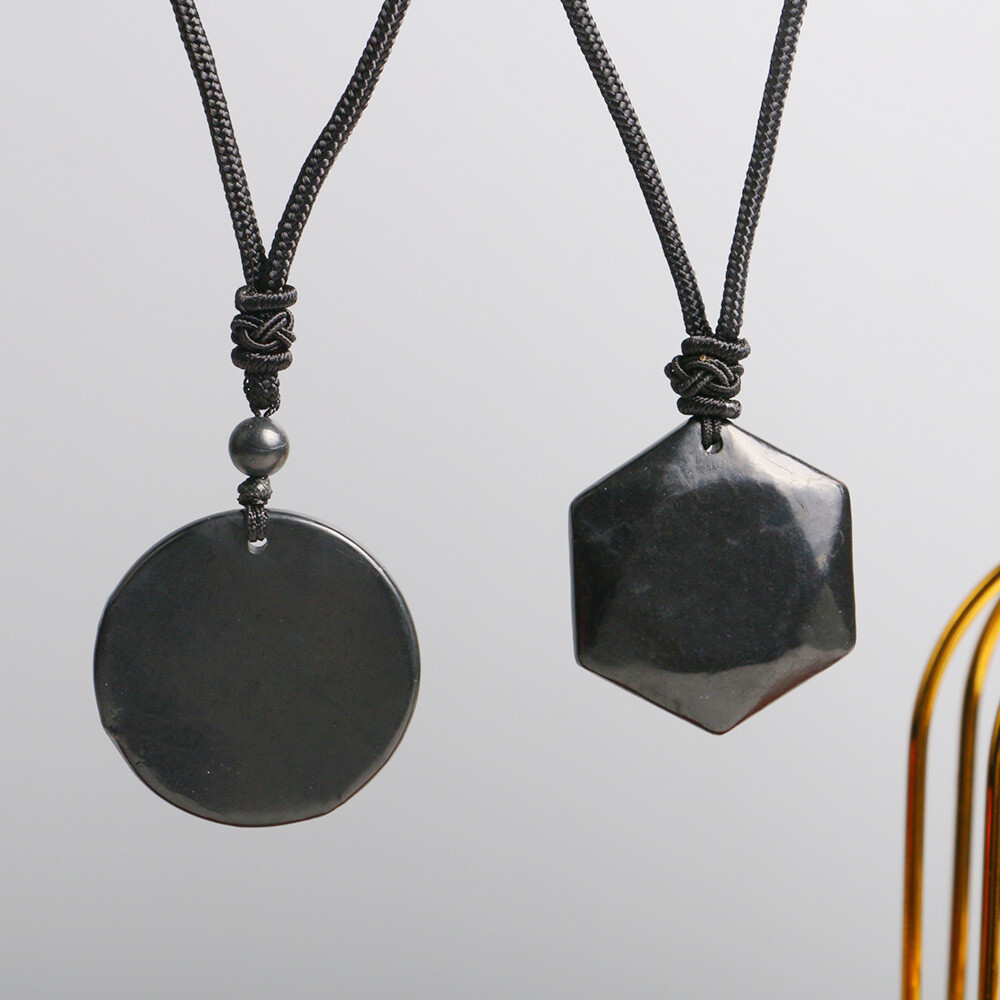 Shungite Stones Crystal Necklace Rope Pendant Reiki Healing Protection EMF Gift