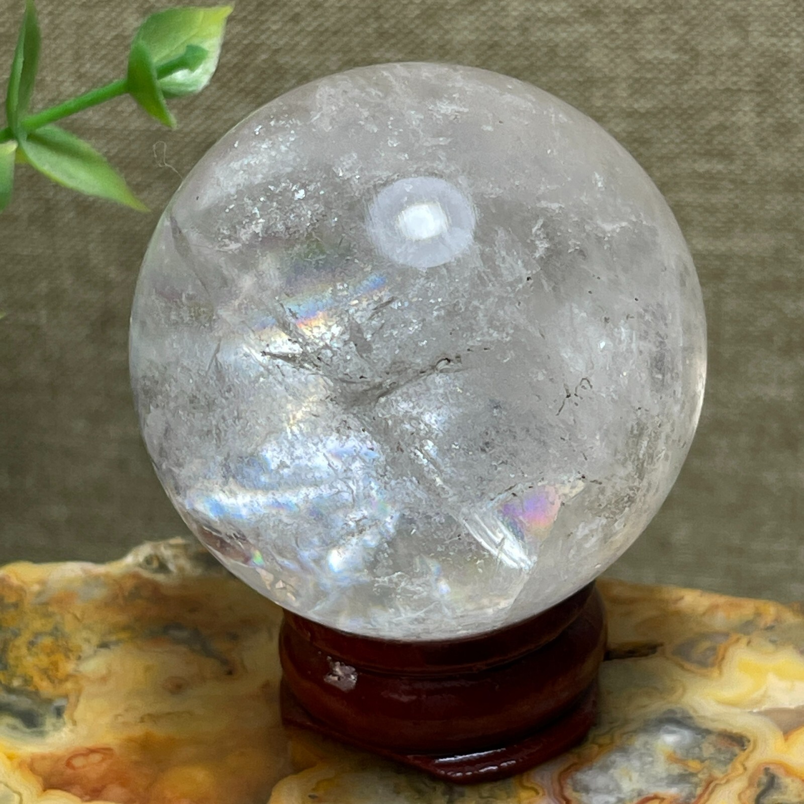 Natural White Crystal Clear Quartz Crystal Sphere Ball Healing rainbow 41mm A6