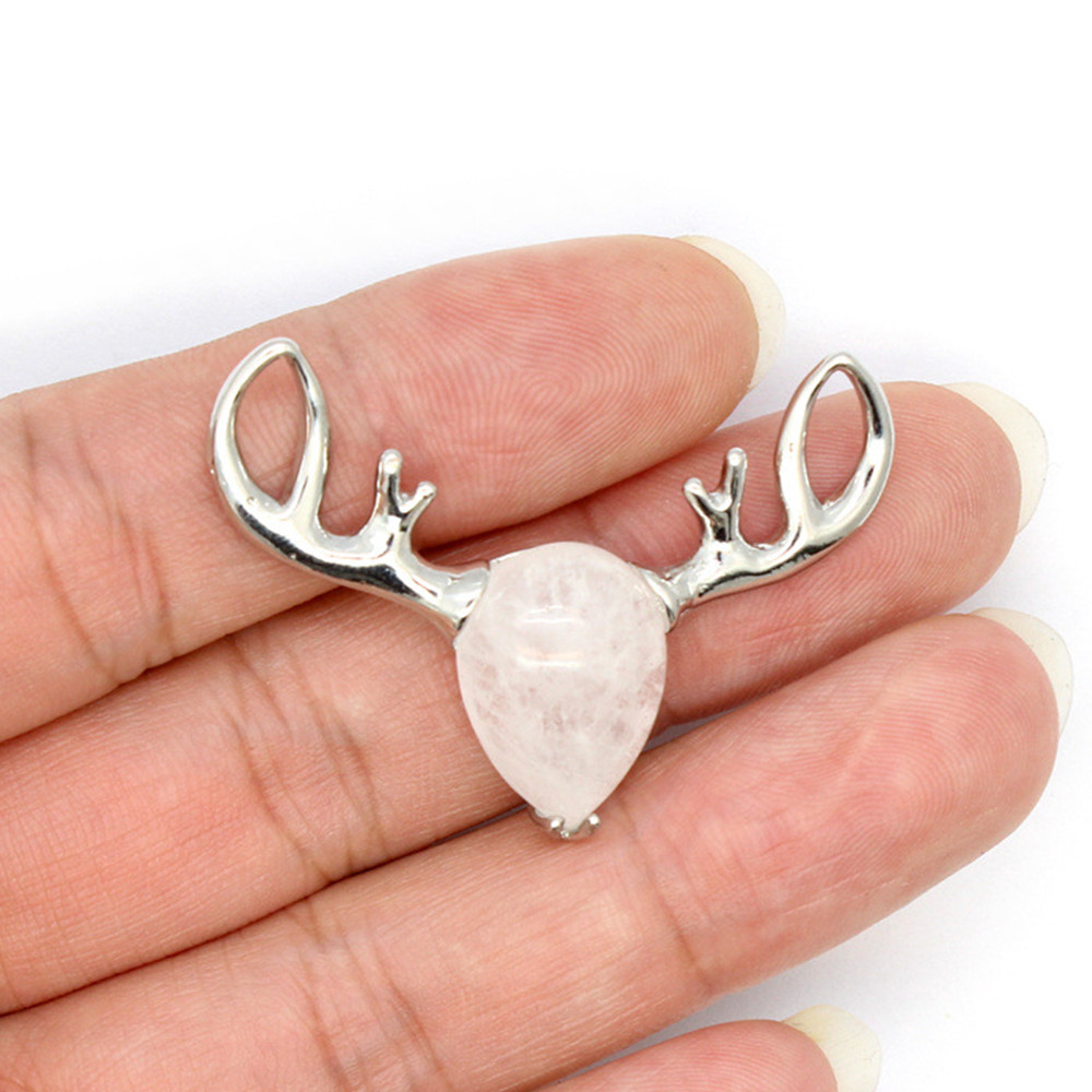 Natural Crystal Deer Head Pendant Chakra Quartz Stone Necklace Healing Reiki New