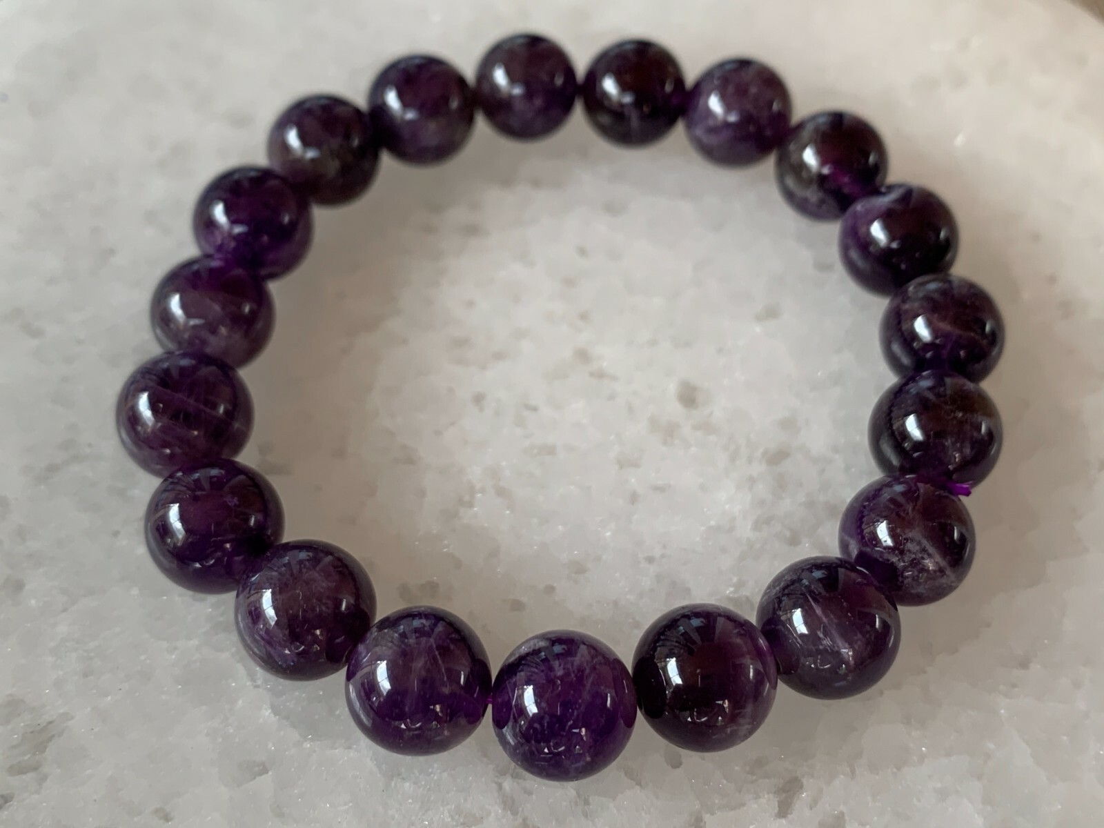 Grade A++ Amethyst Crystal Bead Bracelet 10mm, Deep Purple Amethyst Bracelet