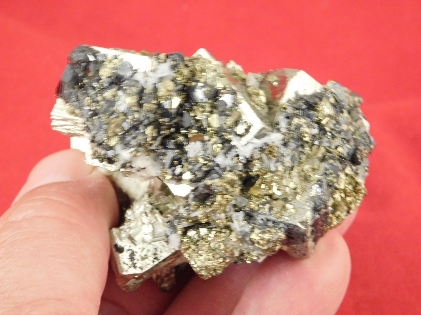 Sphalerite Crystal Cluster with Chalcopyrite Calcite and Pyrite 214gr