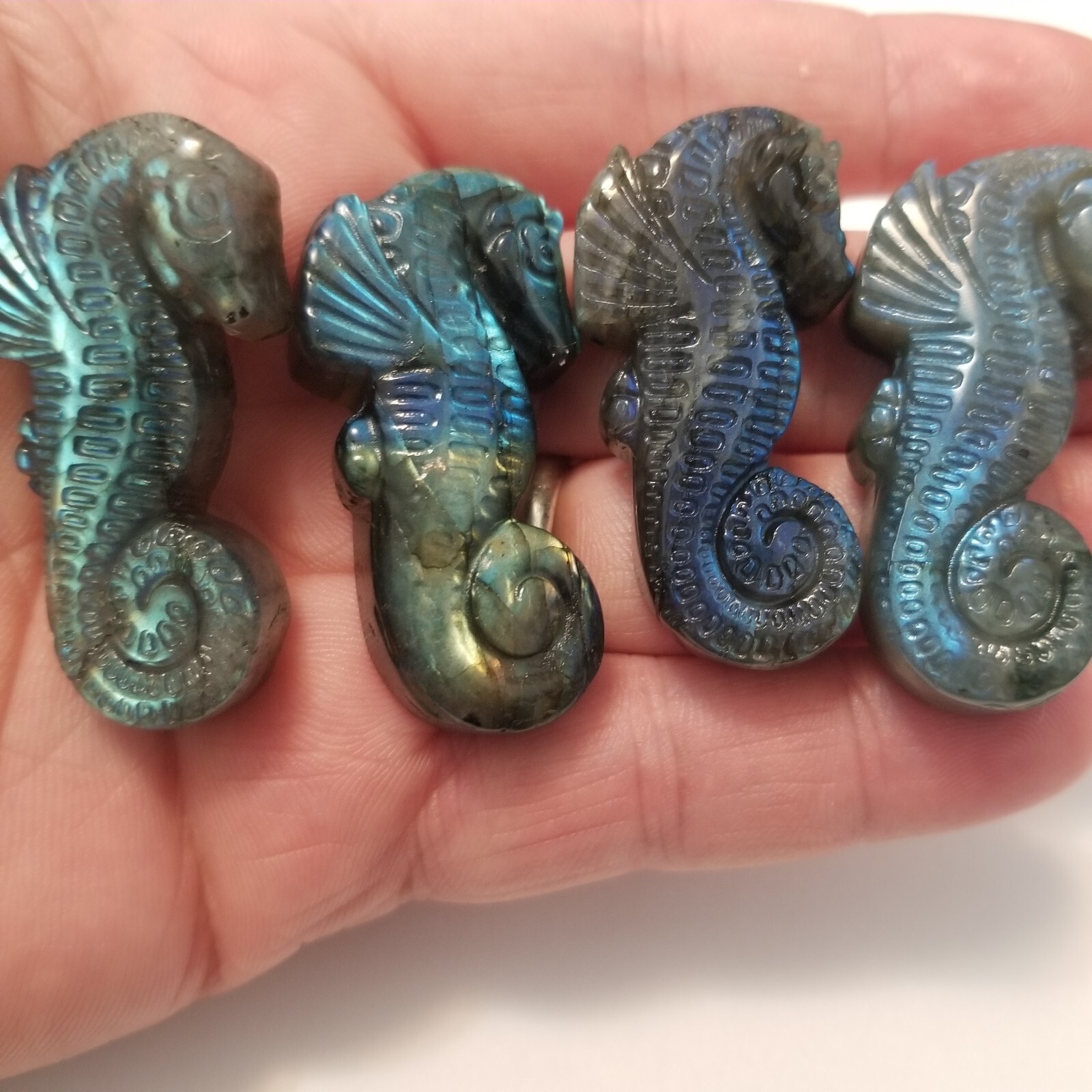 2″ Labradorite Seahorse Figurine Carving Specimen Rocks Crystal