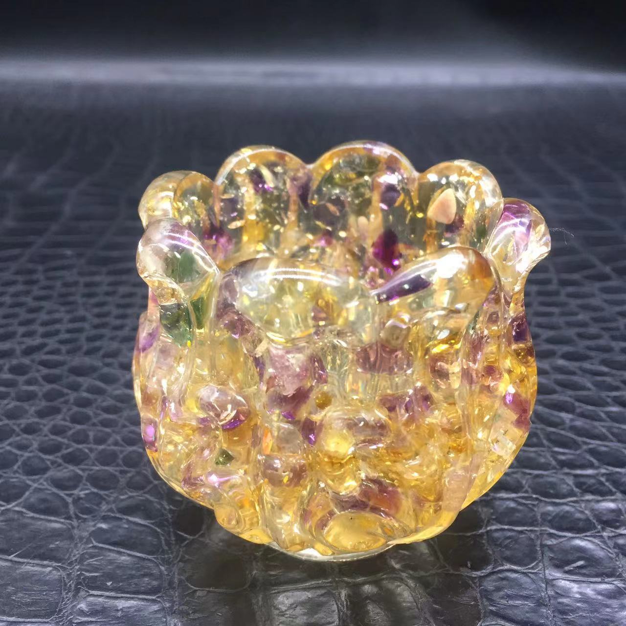 Natural Ametrine Quartz Crystal Resin Filled Brush Pot Gravel Healing Decora 1Pc