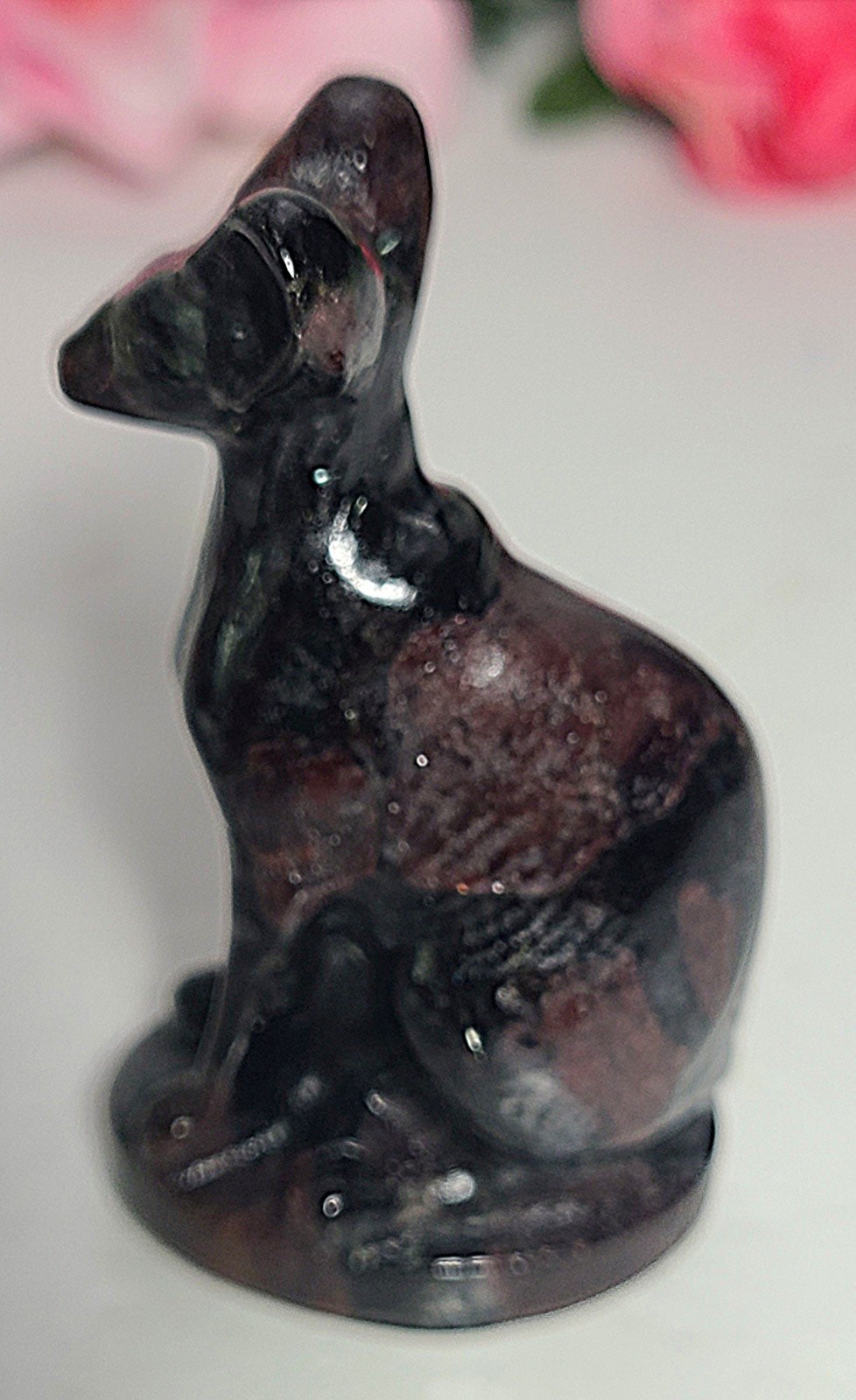 3″ 108g Garnet Arfvedsonite Egyptian Hairless Cat Crystal Stone Carving Statue