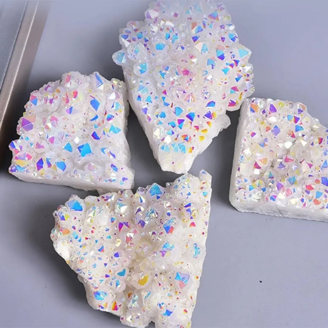 80-100g Rainbow Angel Aura Quartz Cluster Natural Clear Crystal Geode Home Decor