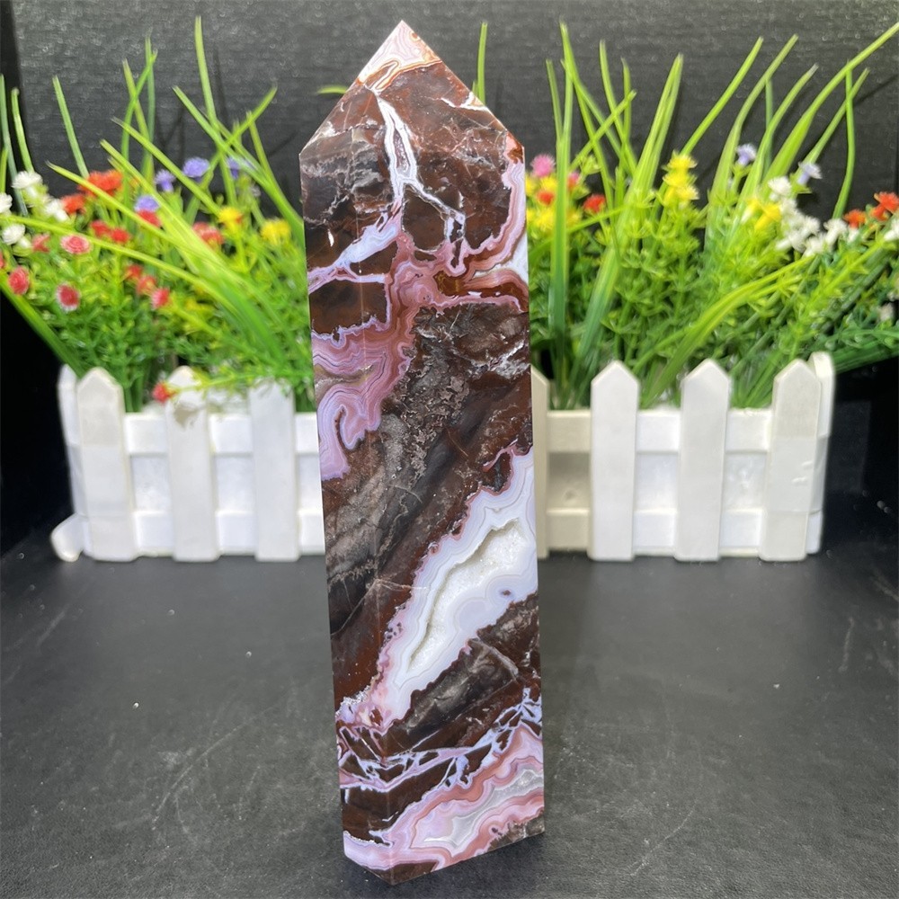 1.1LB 7″ A+Natural Mexican Agate Obelisk Tower Crystal Quartz Reiki Healing