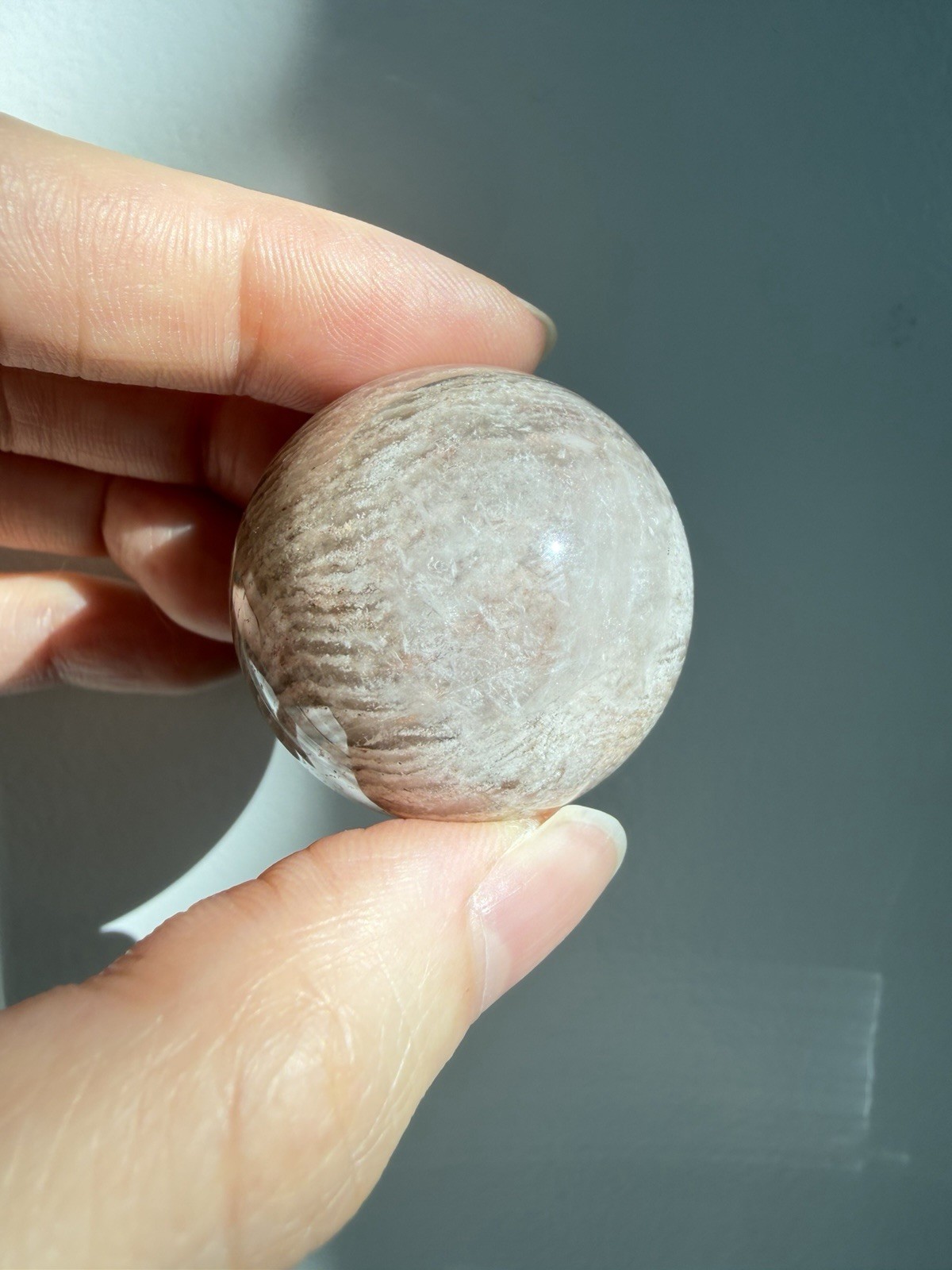 Beige Pink Toned Thousand Layer Lodolite Garden Inclusion Sphere 32mm