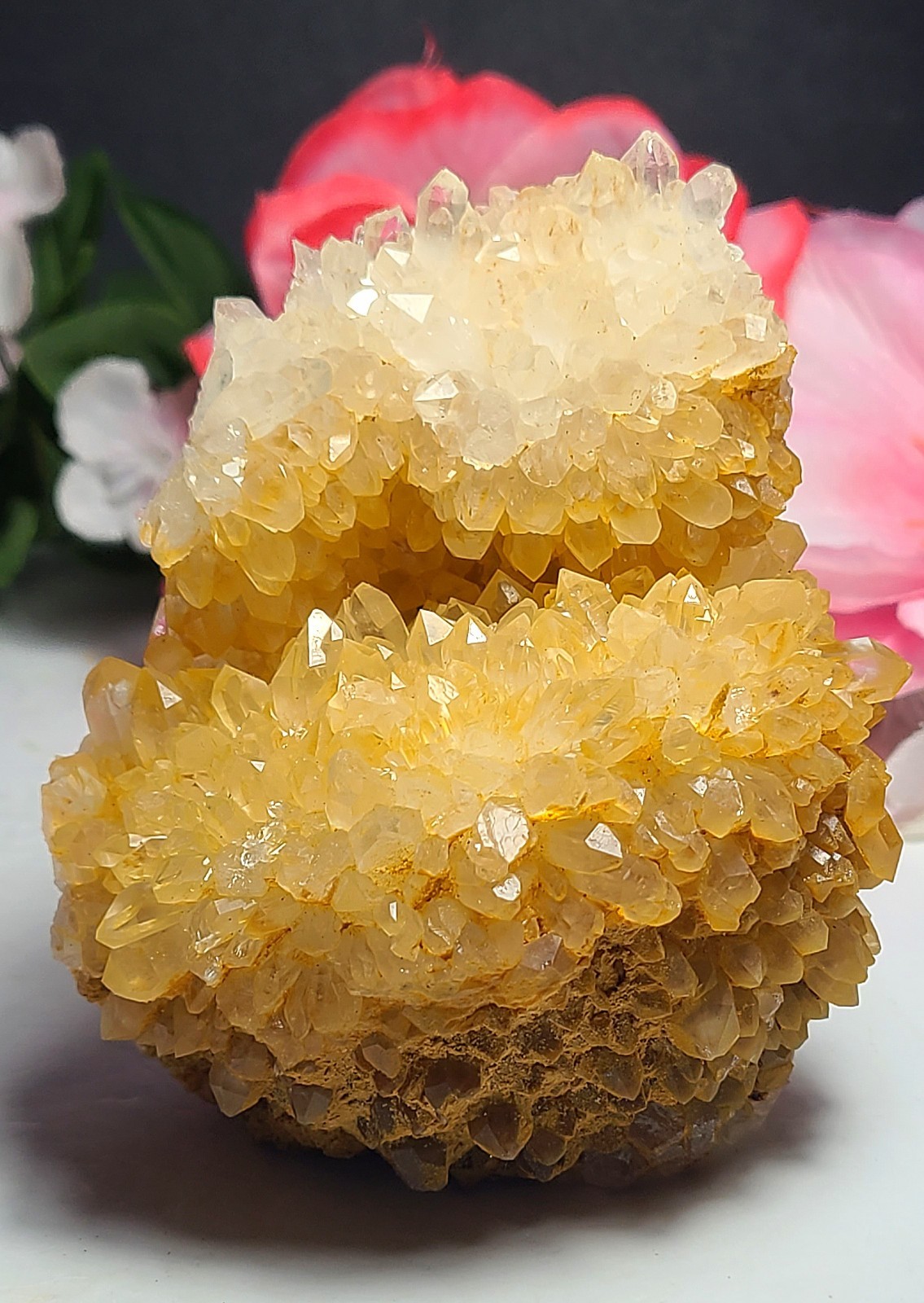 3.7″ 361g Pretty A+ Golden Healer Flower Quartz Crystal Stone Cluster Specimen