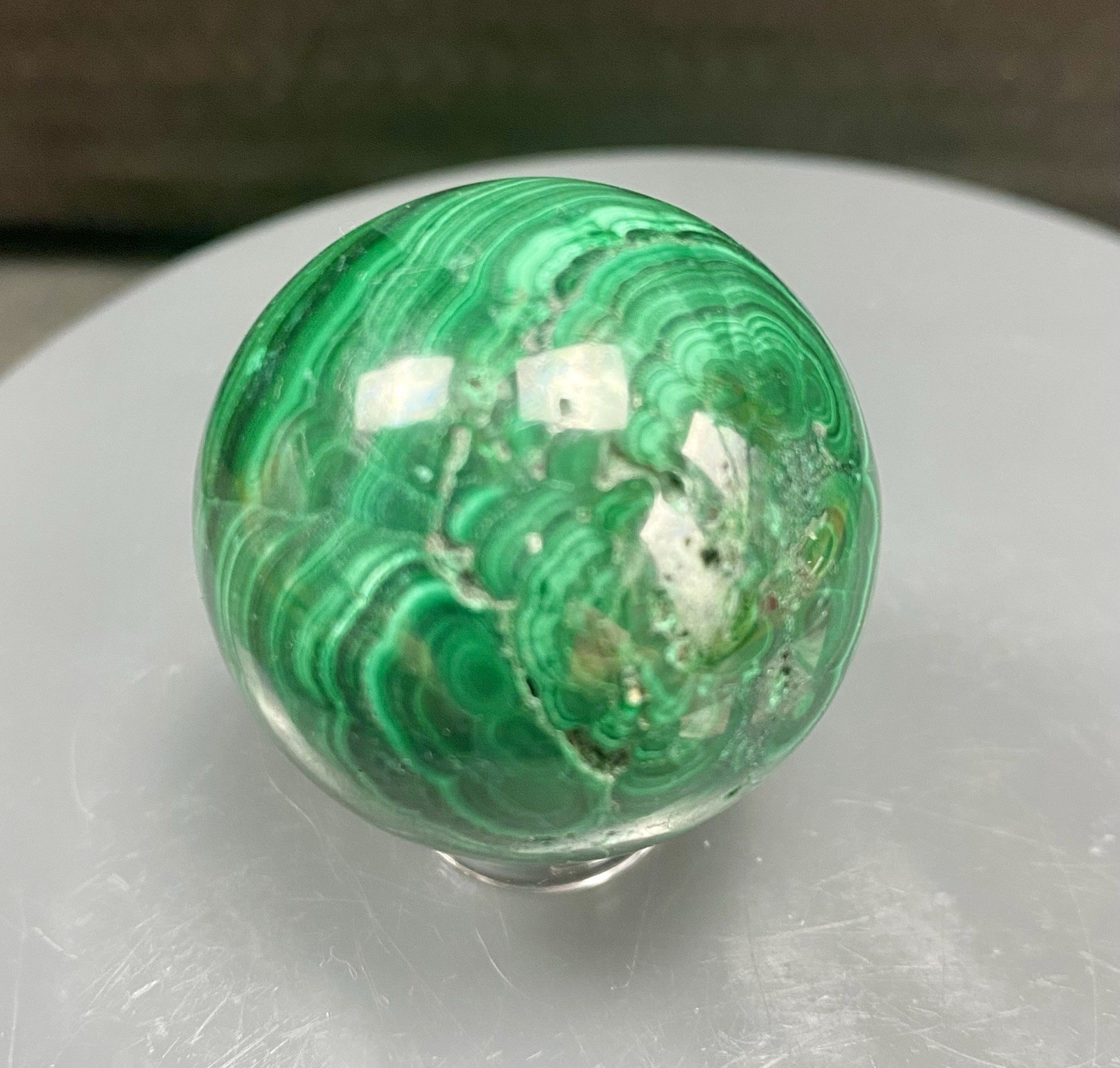 Crystal Malachite Sphere Green Banding pattern spiritual Heal Collect 3.5cm 89g