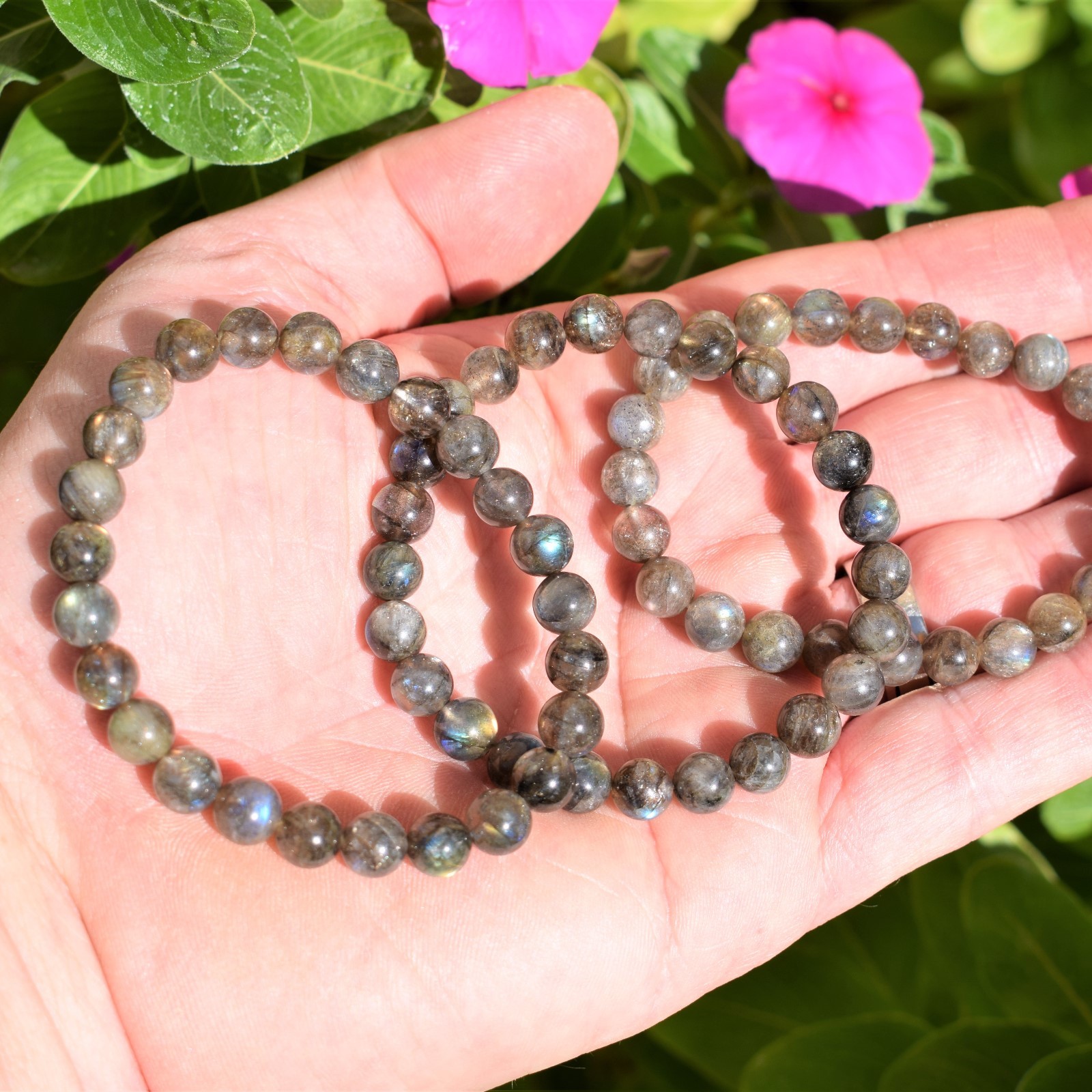 CHARGED Premium Labradorite Crystal 8mm Bead Bracelet + Selenite Heart