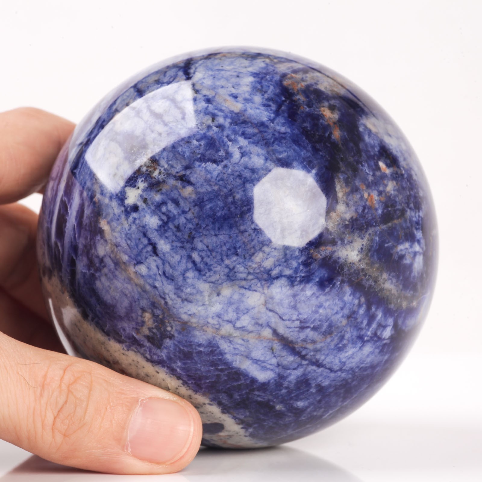 901g 86mm Deep Blue Sodalite Sphere Large Crystal Ball White Veins Healing