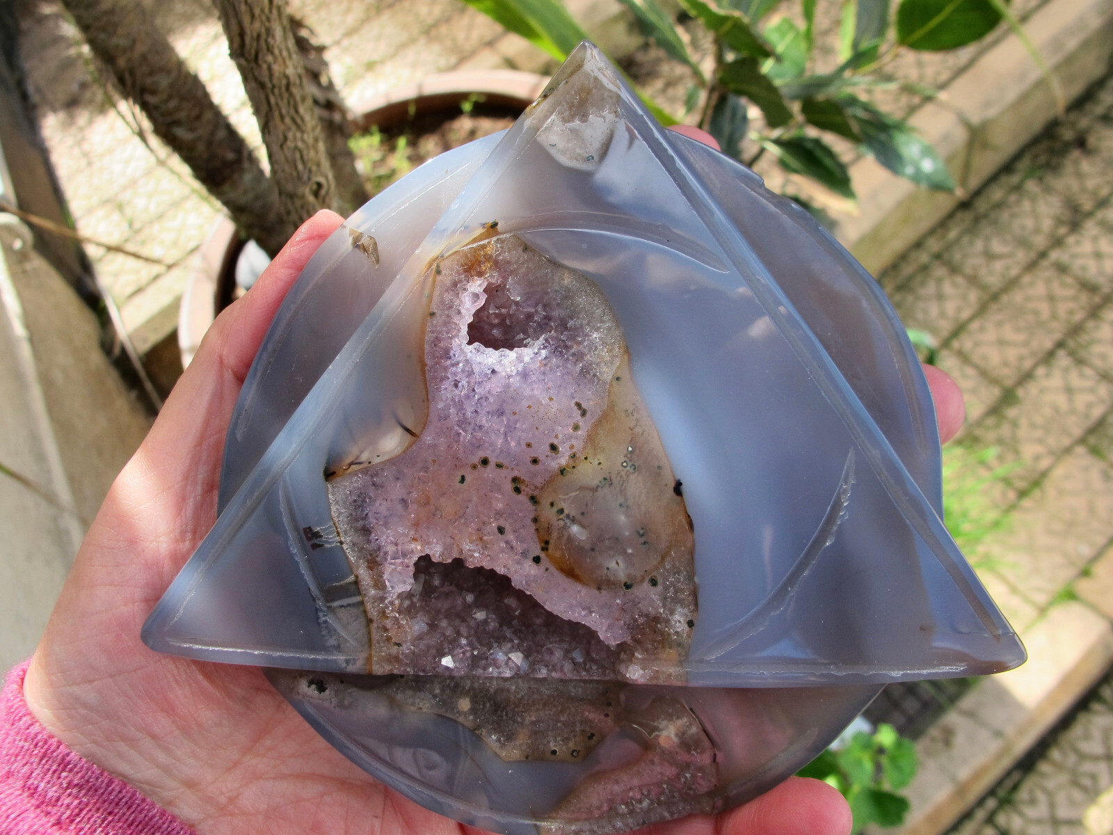 Agate Amethyst Druzy Triangle Circle & stand Crystal Healing Natural Polished