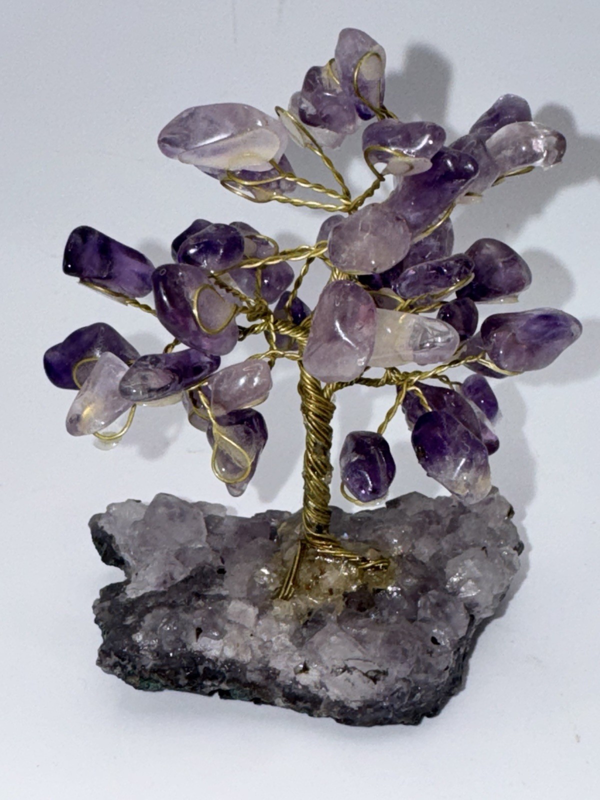 Natural Amethyst Crystal Tumbled Stone Tree of Life Ornament Reiki Healing Money