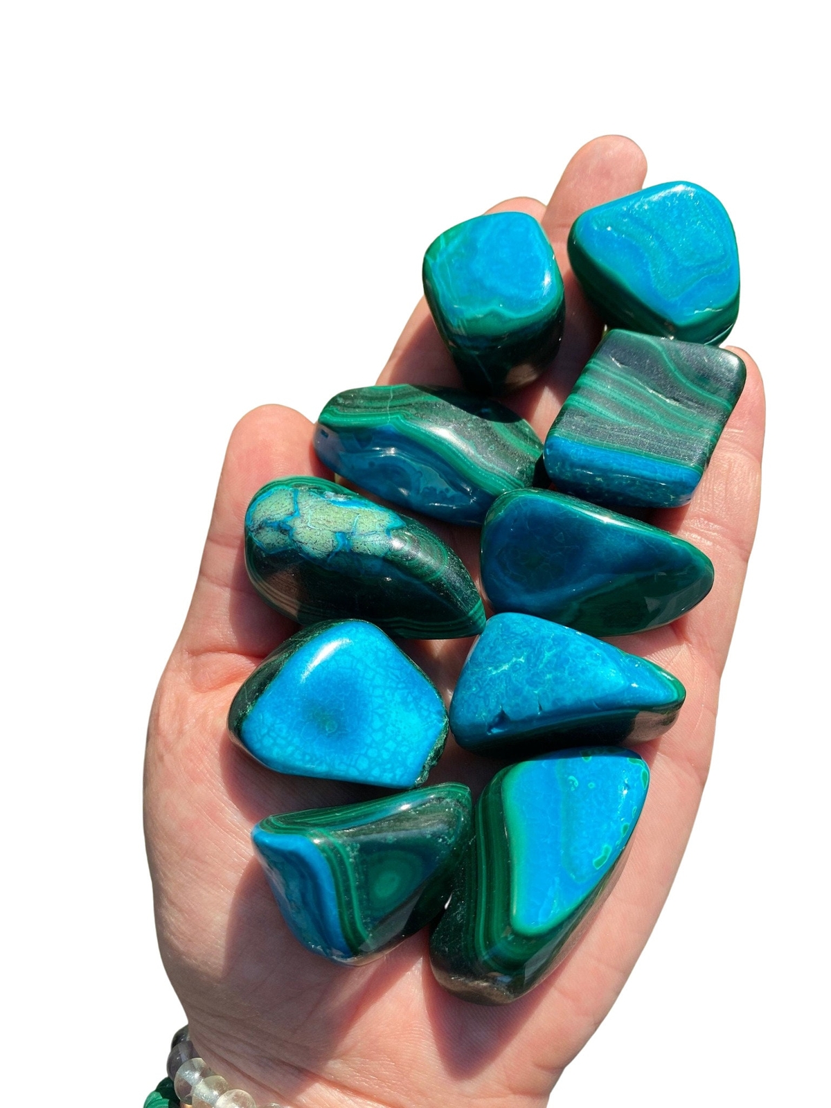 Malachite Chrysocolla Tumbled Stone Grade AA, Natural Chrysocolla from Congo