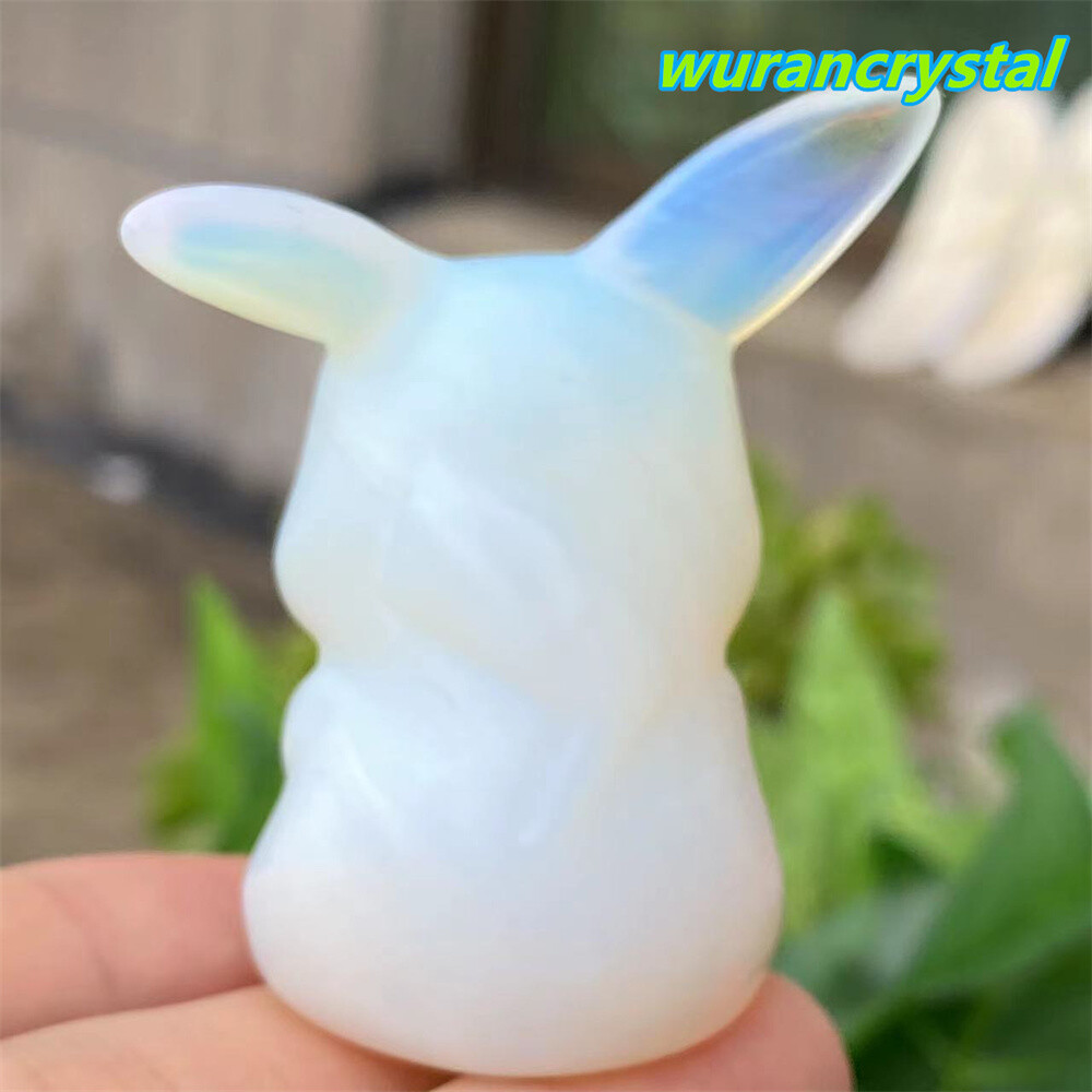 Opalite Quartz Crystal Carved Skull Pocket Pikachu monster point Reiki healing