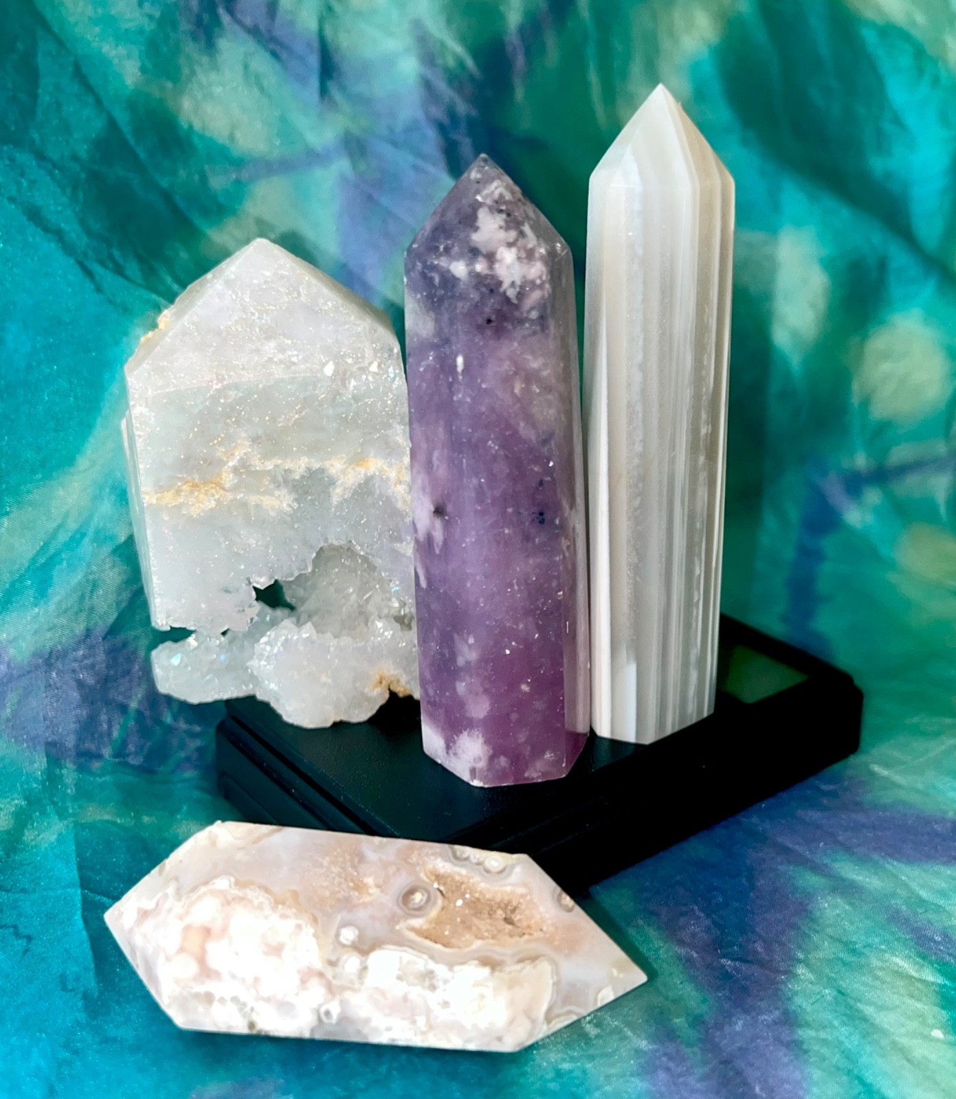 🌸 Flower Agate DT Aura Quartz Pink Tourmaline Banded Agate crystals reiki 258g