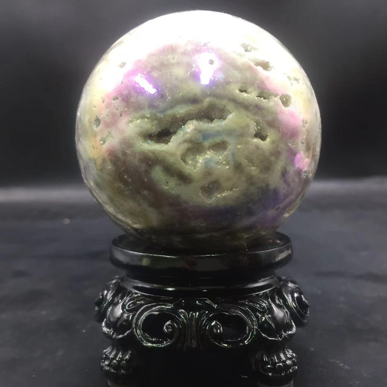Angel Aura Natural Sphalerite Crystal Geode Druzy Ball Healing Decorate 65mm