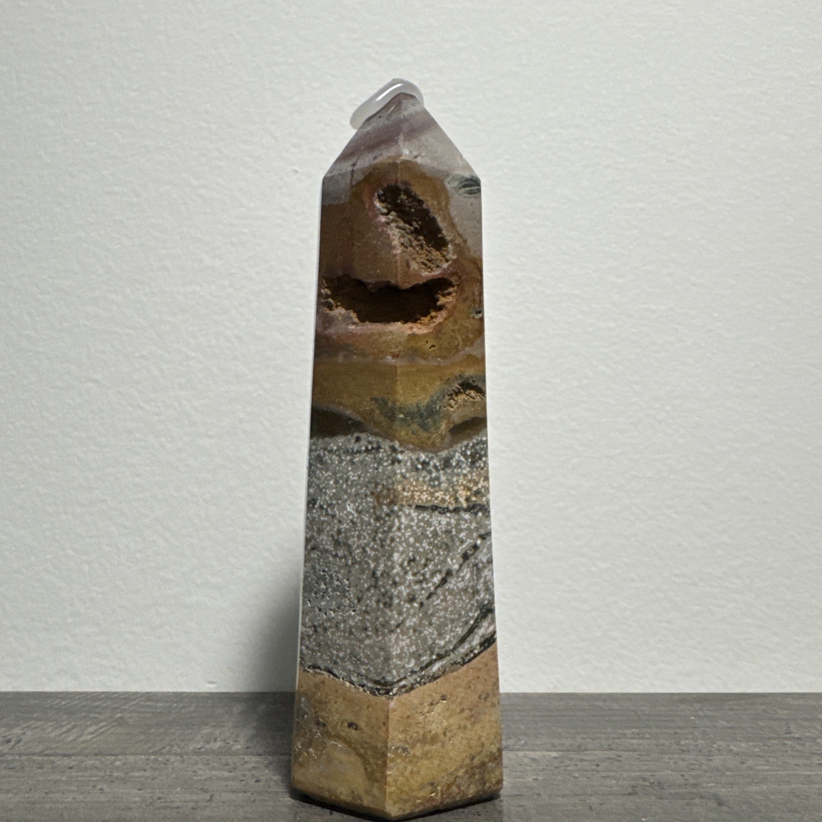 Ocean Jasper Crystal Tower With Natural Druzy 413 Grams 6”