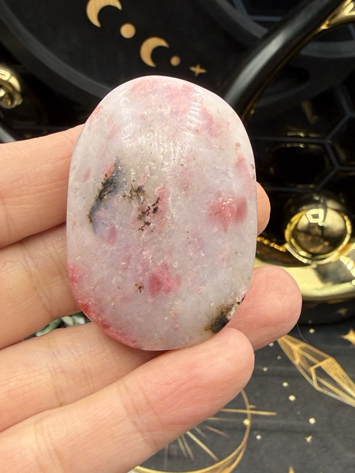 Natural Rhodonite in Quartz small Palm stones Free shipping