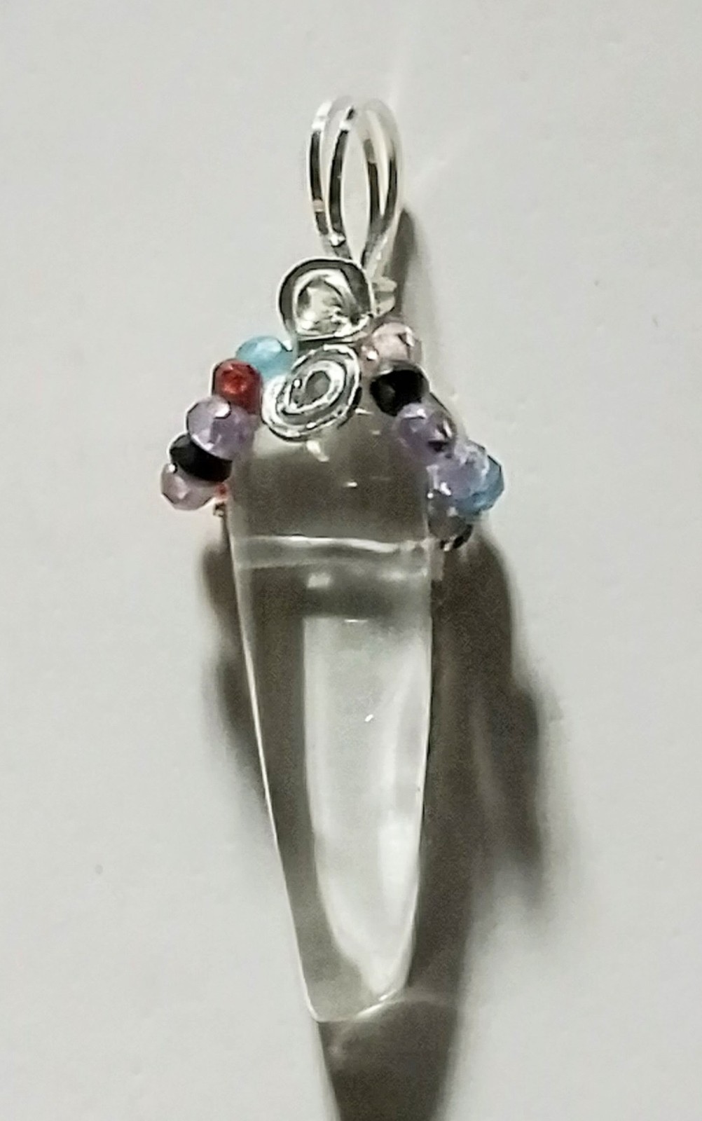 Quartz Crystal Point Natural Zircon Multicolor Pendant Sterling Silver FREE SHIP
