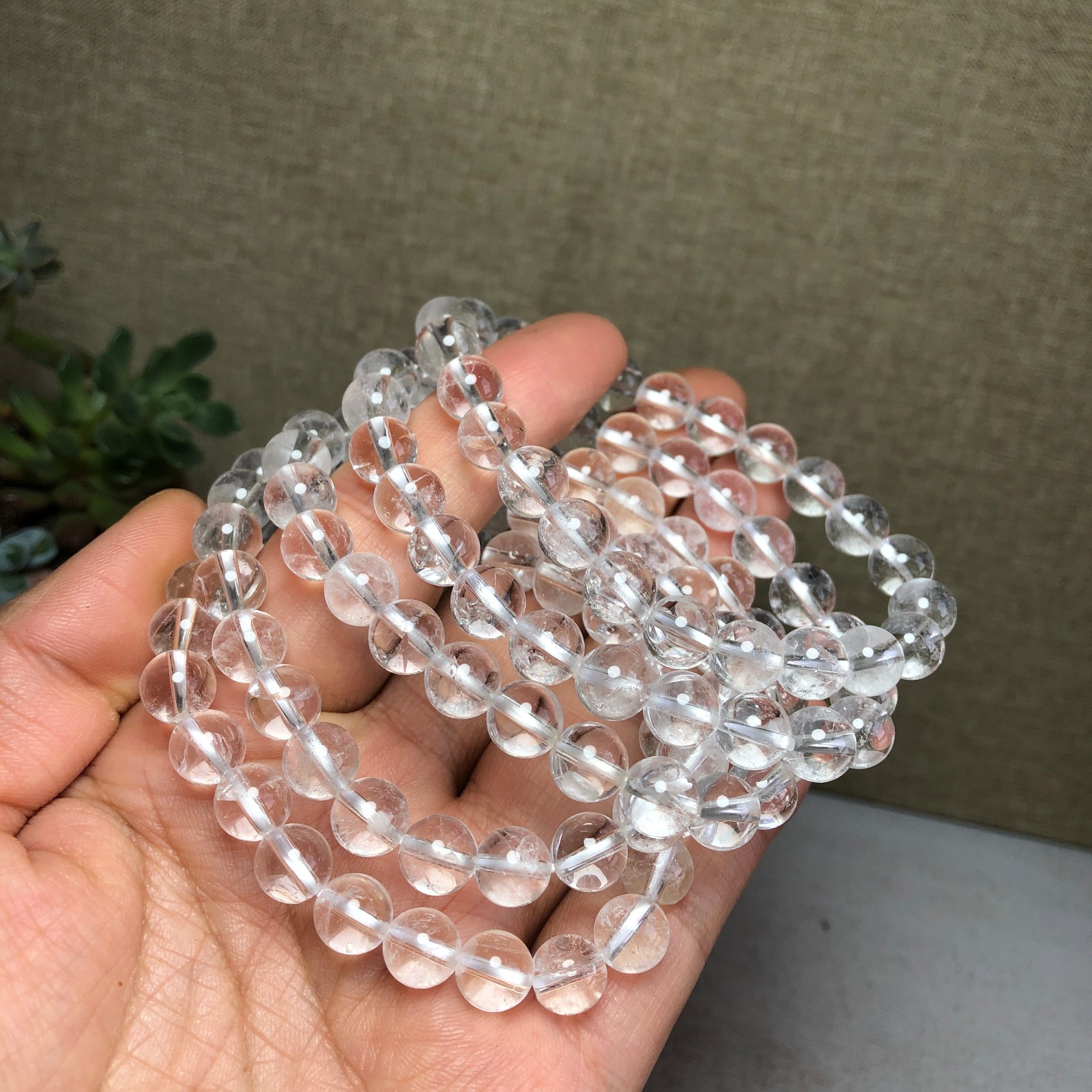 5pcs Natural white Crystal quartz chain beads bracelet 8mm 88g-90g A4769