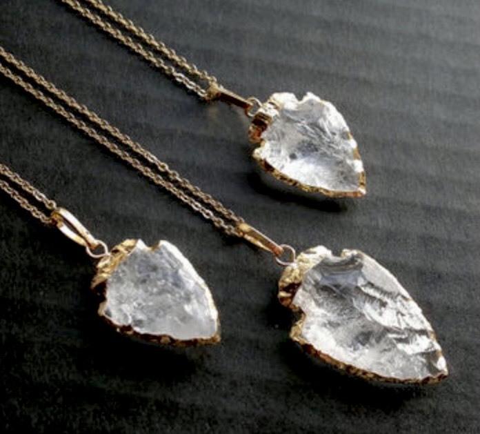 Clear Quartz Arrowhead Pendant Gold Plated Quartz Arrowhead Gemstone Pendant.One