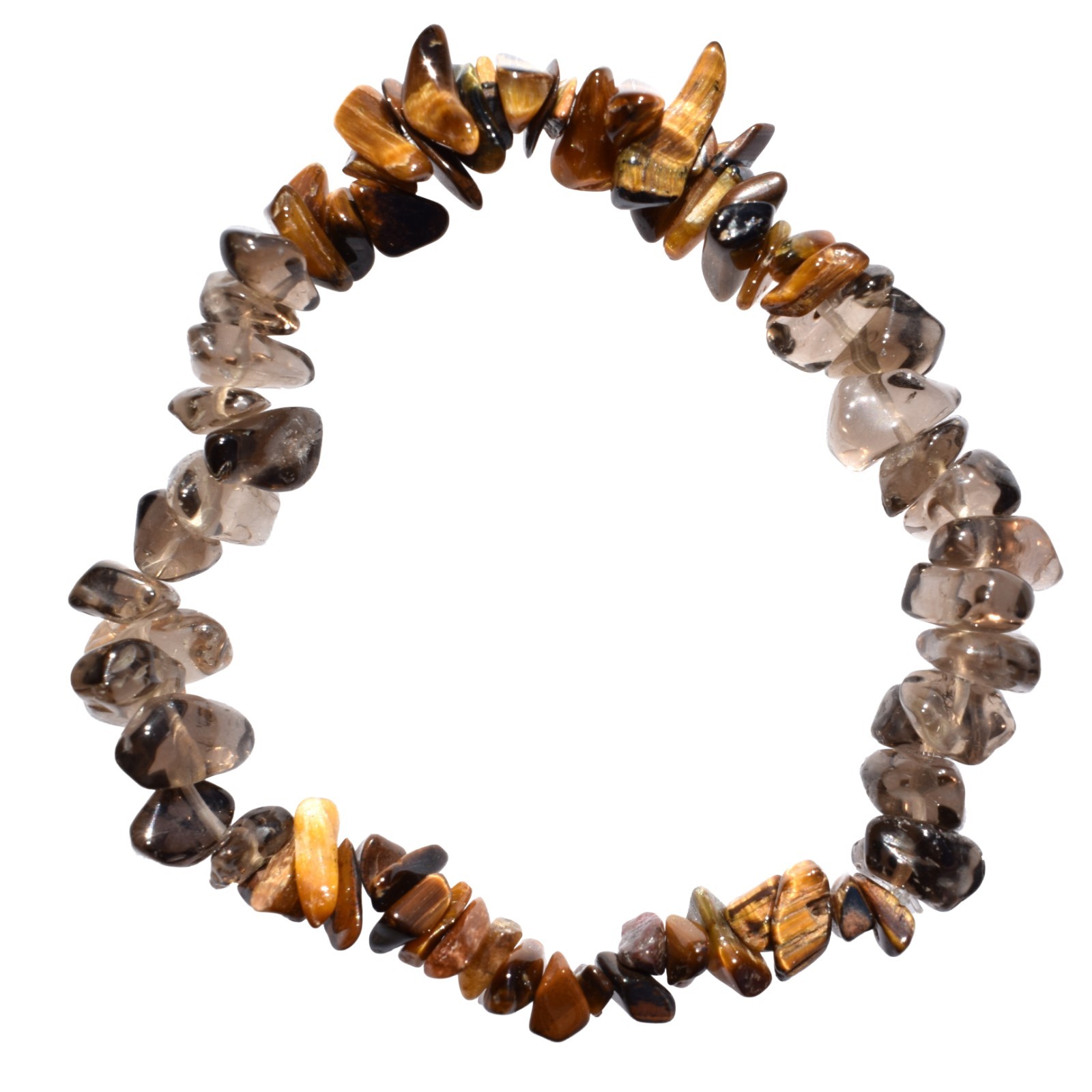CHARGED Golden Yellow Tiger Eye & Smokey Crystal Chip Stretchy Bracelet + Heart
