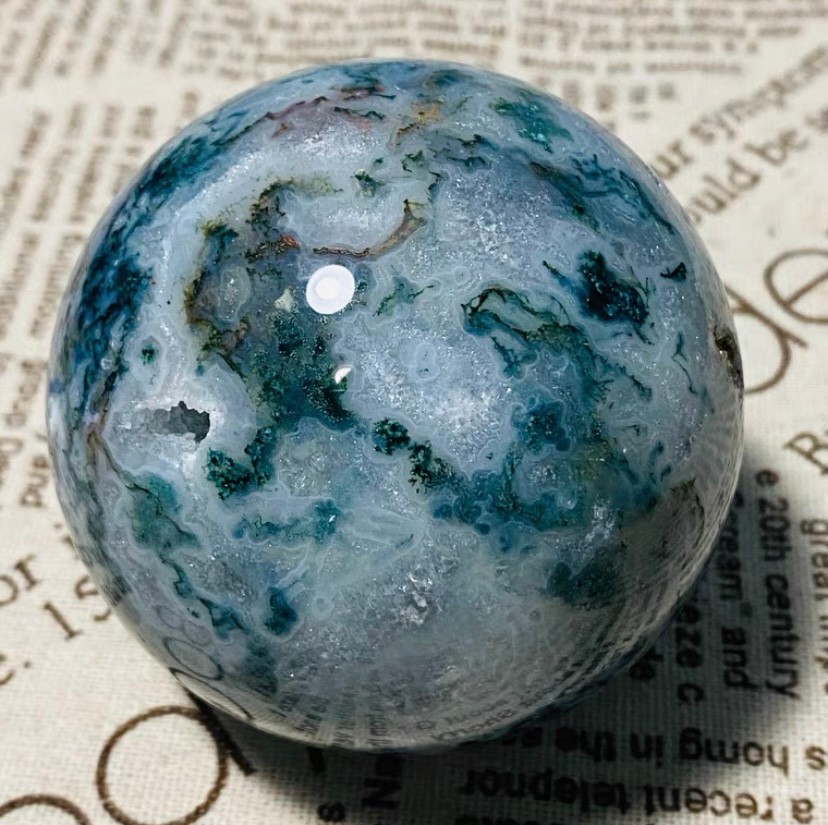 481g Natural Geode Aquatic Plant Water Grass Moss Agate Balls Crystal Sphere
