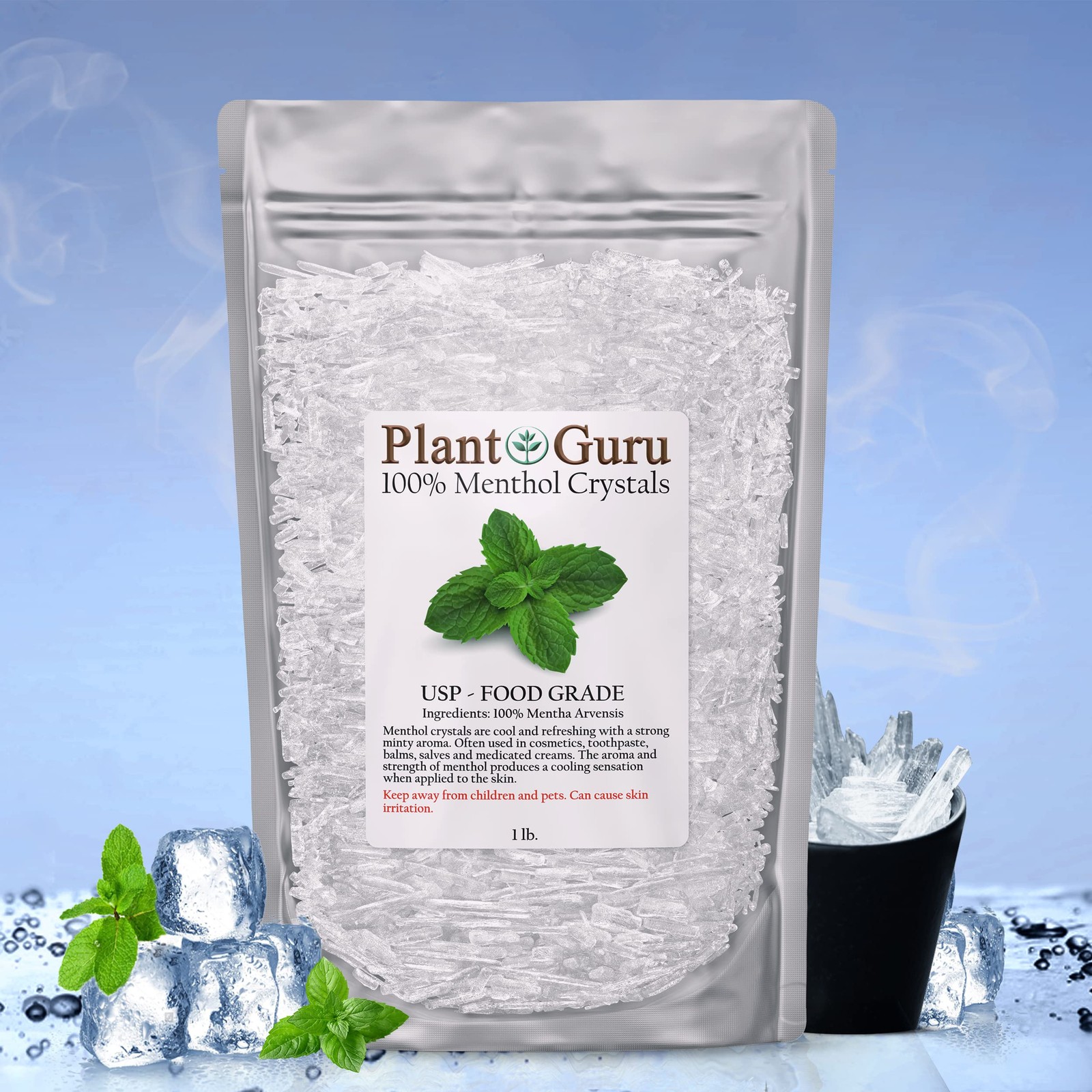 Menthol Crystals 2 lbs. Bulk Mentha Arvensis 100% 32 Ounce (Pack of 1), Clear