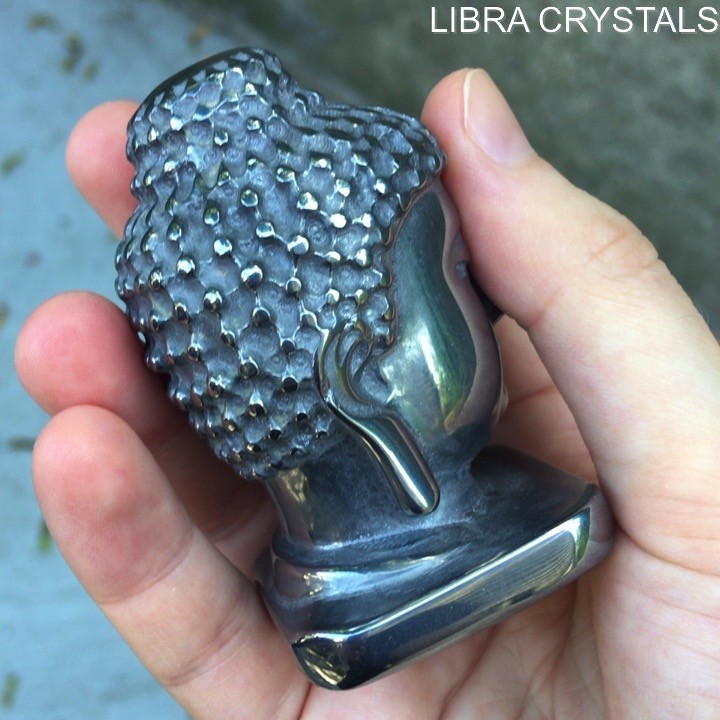 Hematite Buddha Head Carving Polished Crystal Statue Figurine Zen Mediation 2.5″