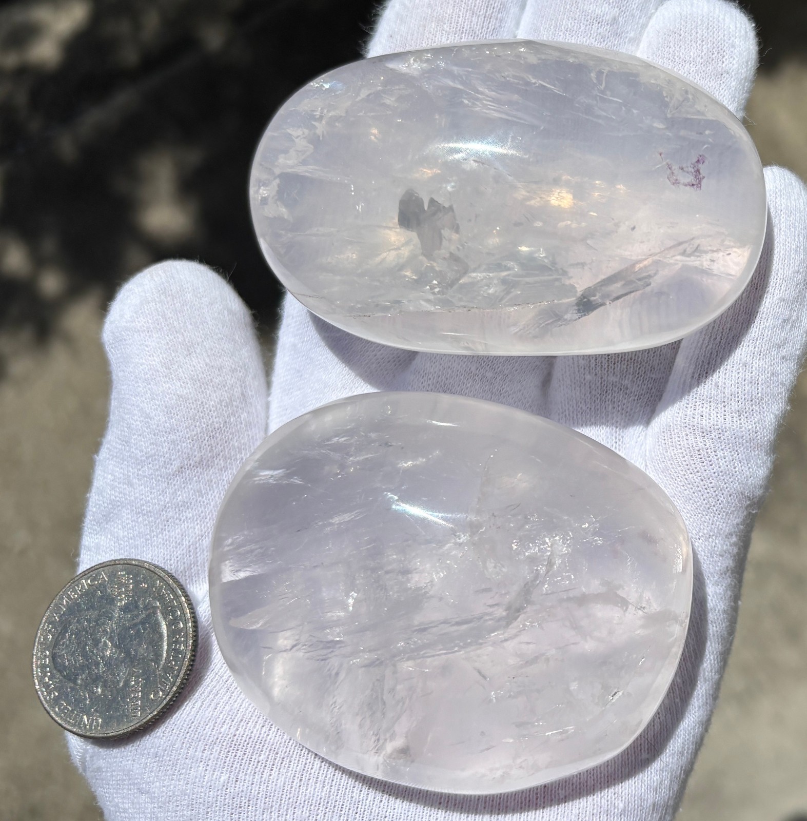 USA SALE 286g LOT 2 LARGE-R GIRASOL QUARTZ PALMSTONES PALM STONES PALM STONE
