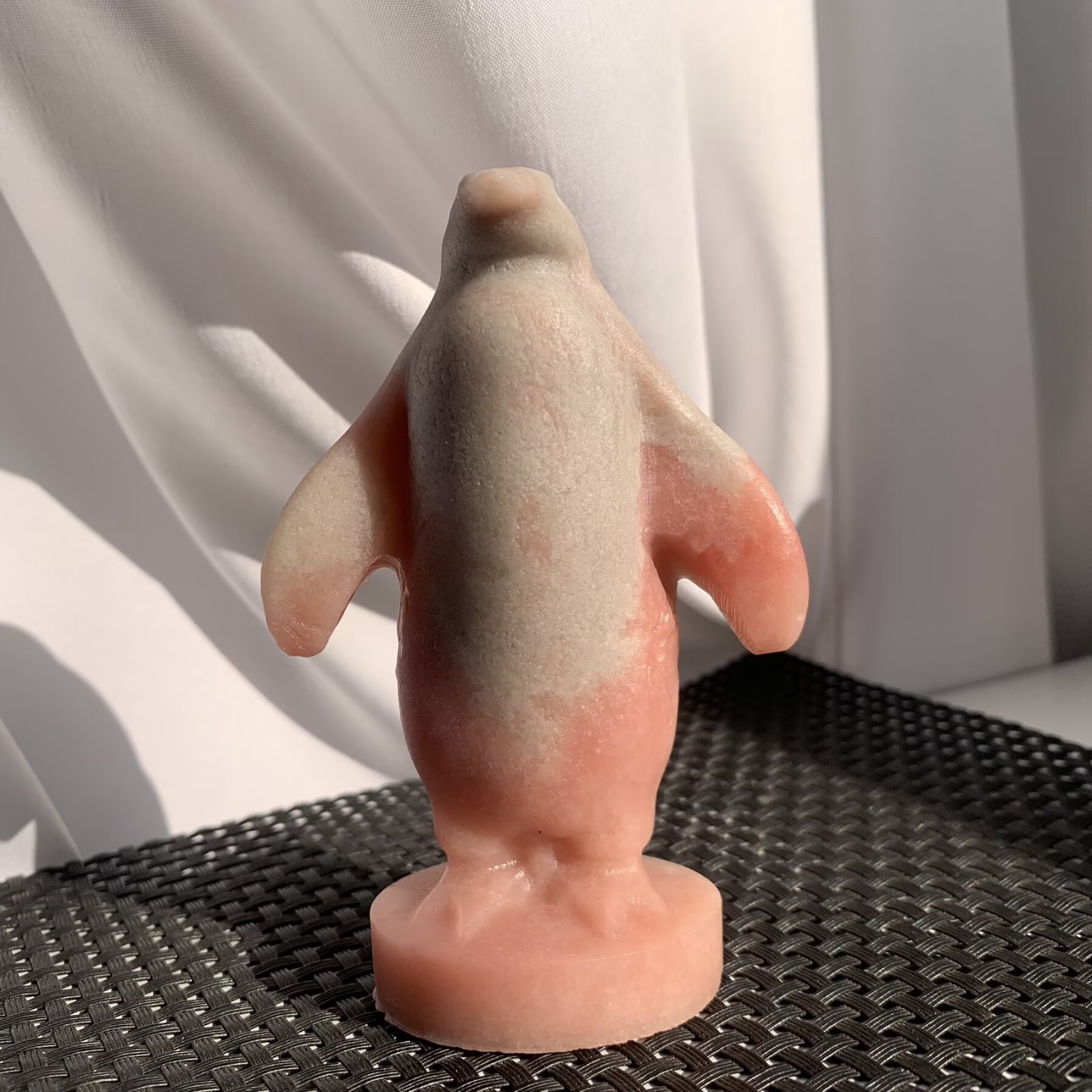 202g Pink Opalite Penguin Animal Sculpture Stone Crystal Collection Art Deco