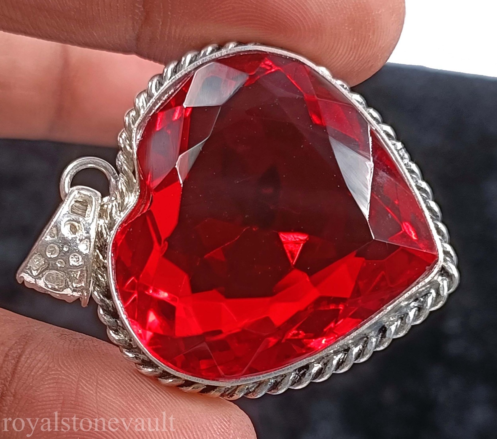 90 Ct Natural Red Ruby Pendant 40x13mm Heart Cut 925 Sterling Silver Chain 5ANI