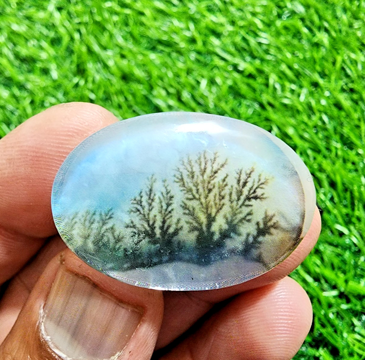 50Ct Lovely A+ Dendritic Agate Oval Cabochon Scenic Landscape Pendant Gemstone