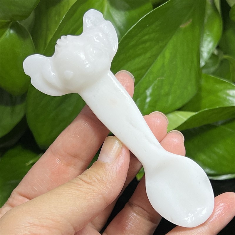 4″ Natural White Jade Spoon Skull Quartz Crystal Skull Reiki Healing Random 1PC