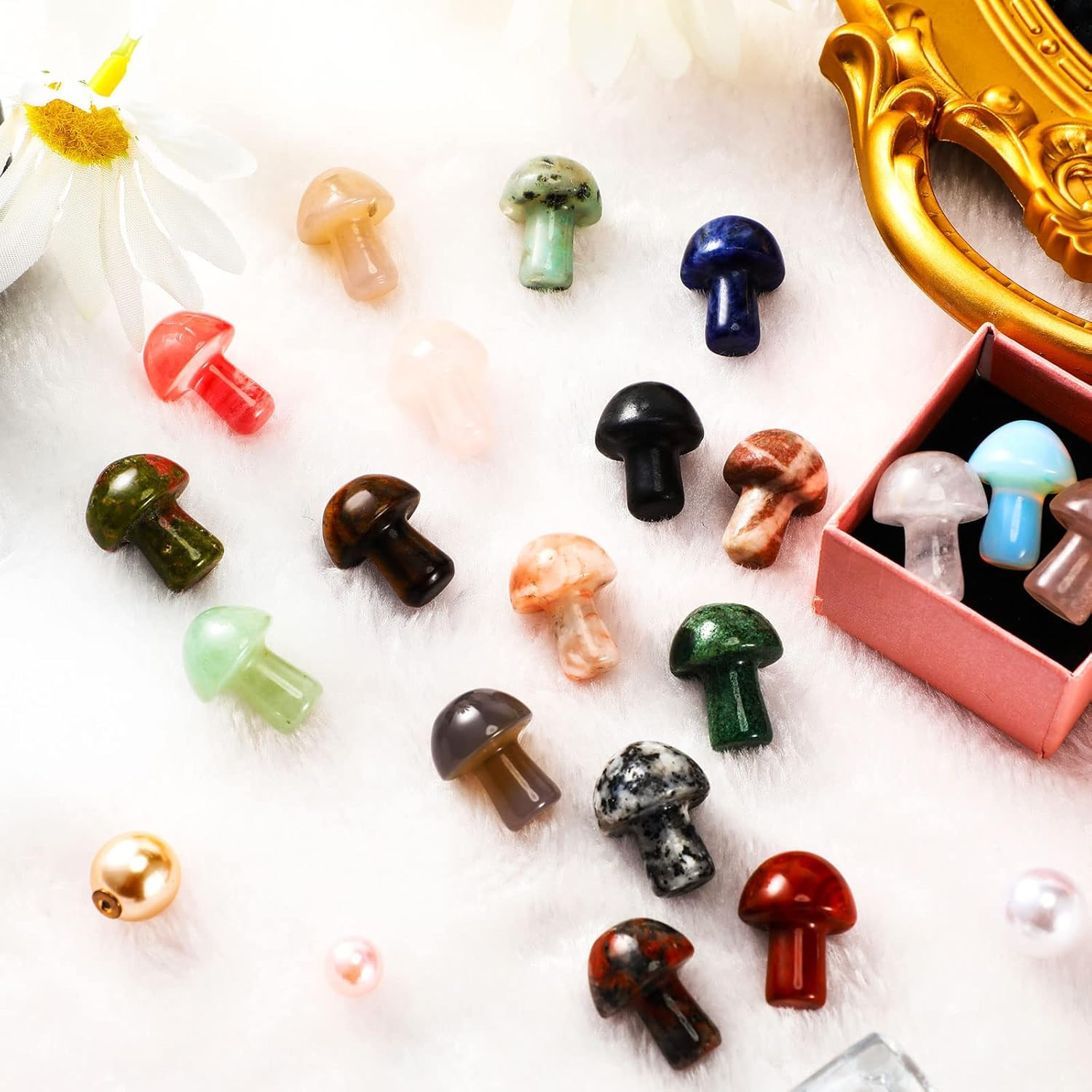 20 Pcs Crystal Mushroom Decor Hand Making Mini Sculpture Mushroom Worry Stone Fi