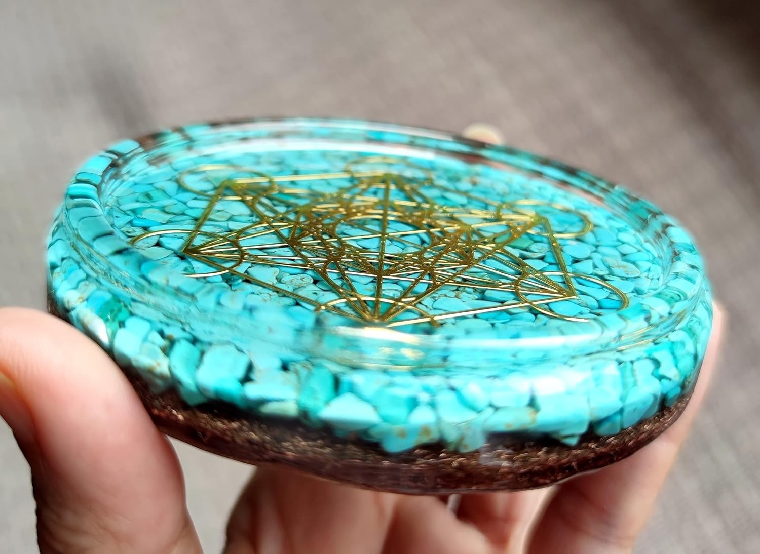 LARGE 4″ Turquoise Crystals Metatron’s Cube Merkaba Coaster Water Charging Pl…