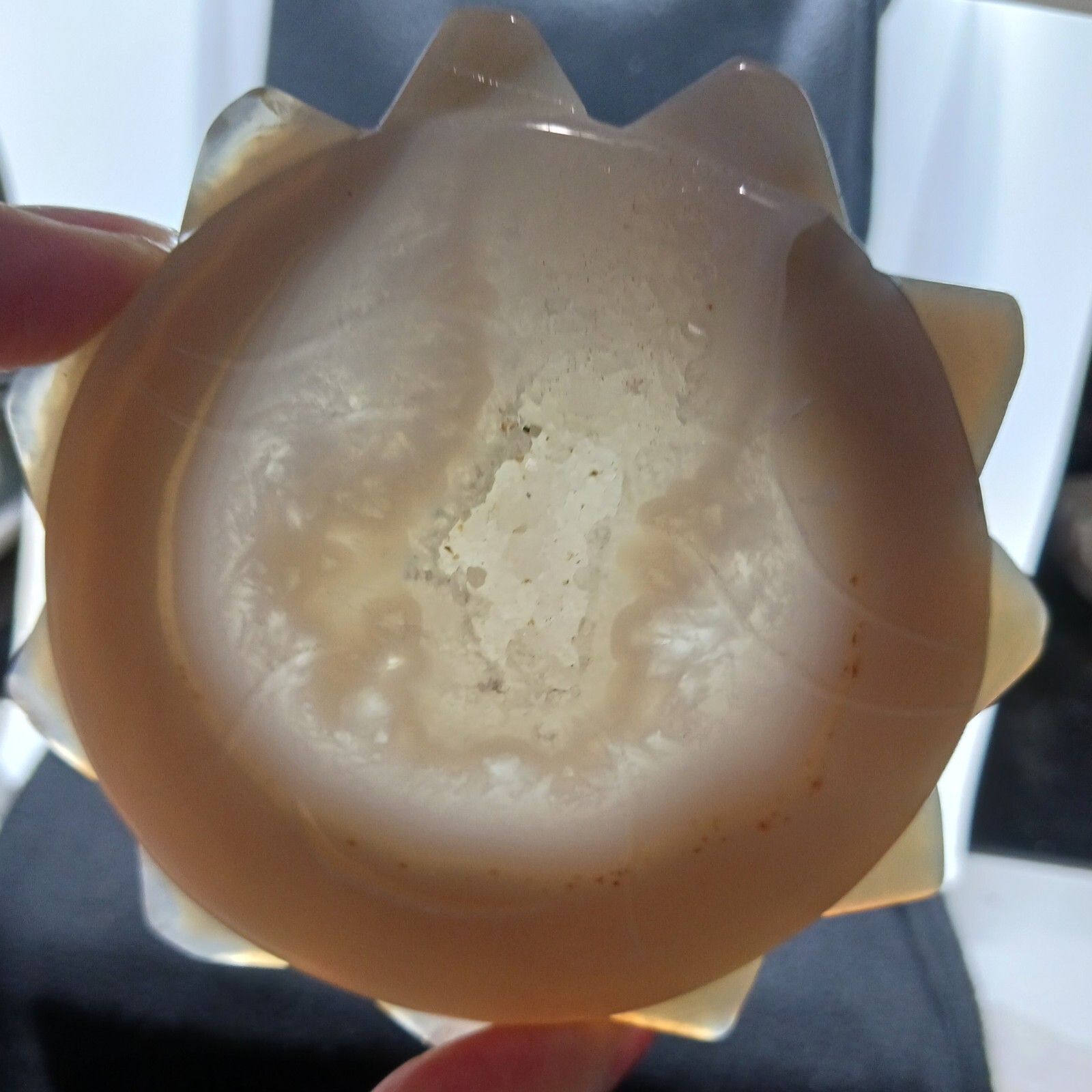 Blue Agate Crystal Sun Carving Large Natural Polished Agate Druzy With Stand