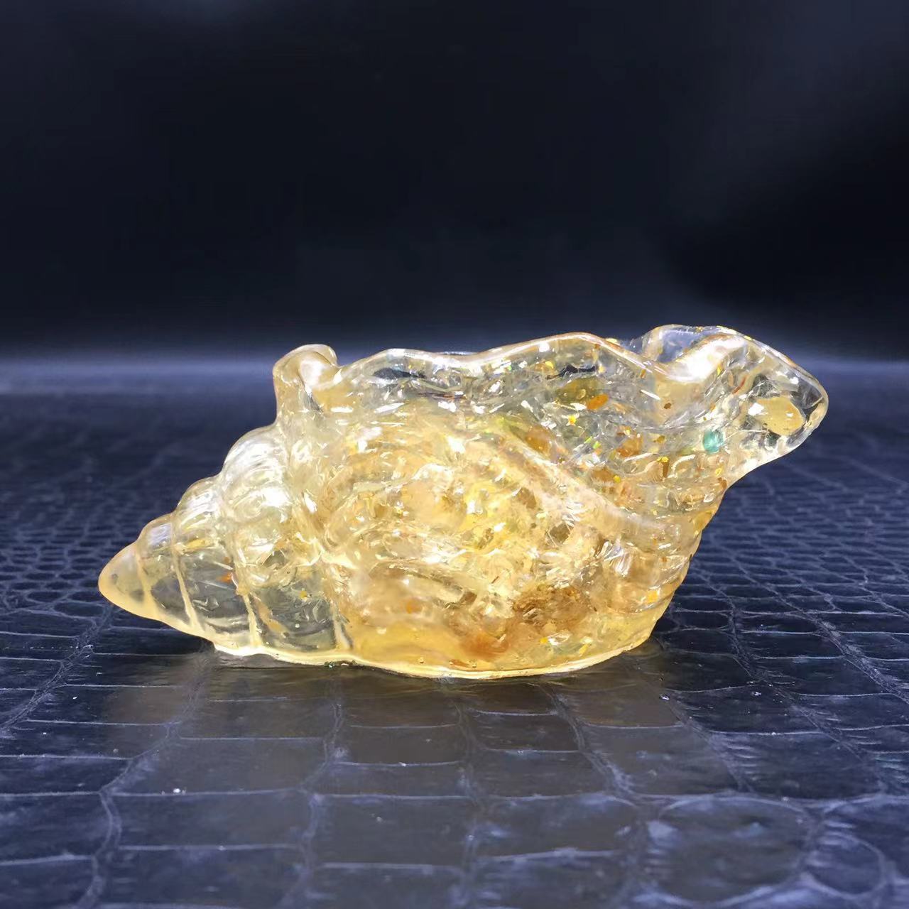 Natural Citrine Quartz Crystal Resin Conch Bowl Healing Decoration Reiki 1Pc