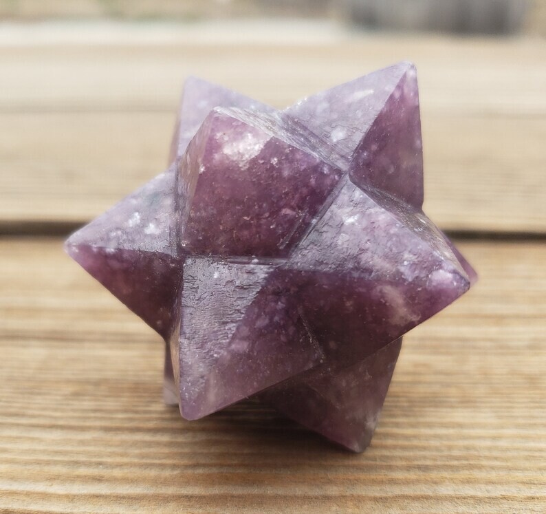 LARGE 12 POINT LEPIDOLITE GEMSTONE MERKABA STAR (ONE)