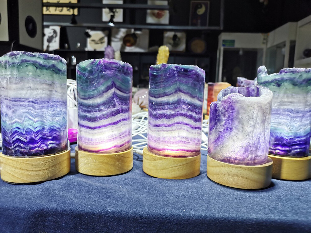 Natural Rainbow Fluorite Crystal Lamp Gemstones Decor Gift Healing Night Light