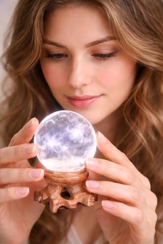 Polar Jade Clear Quartz Crystal Ball with Stand 45mm/1.8” for Crystal Healing…