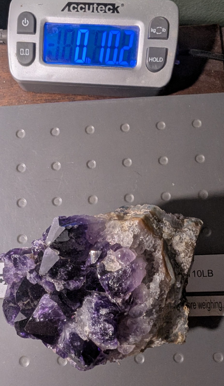 Amethyst Cluster Attached To Banded Matrix Deep Purple To Cloudy Quartz 10.2 oz