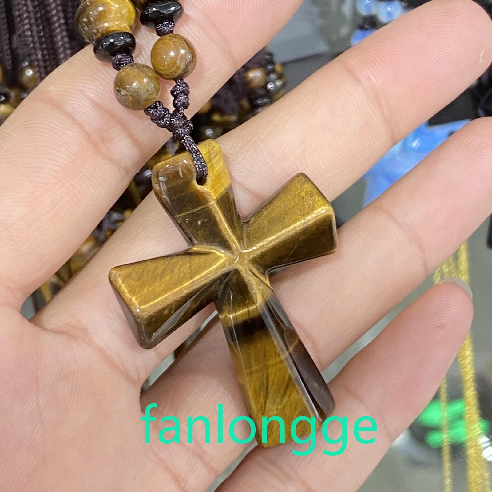 1.8″ Natural Tiger’s eye Cross Quartz Crystal Skull Carved Pendant Gift 1pc
